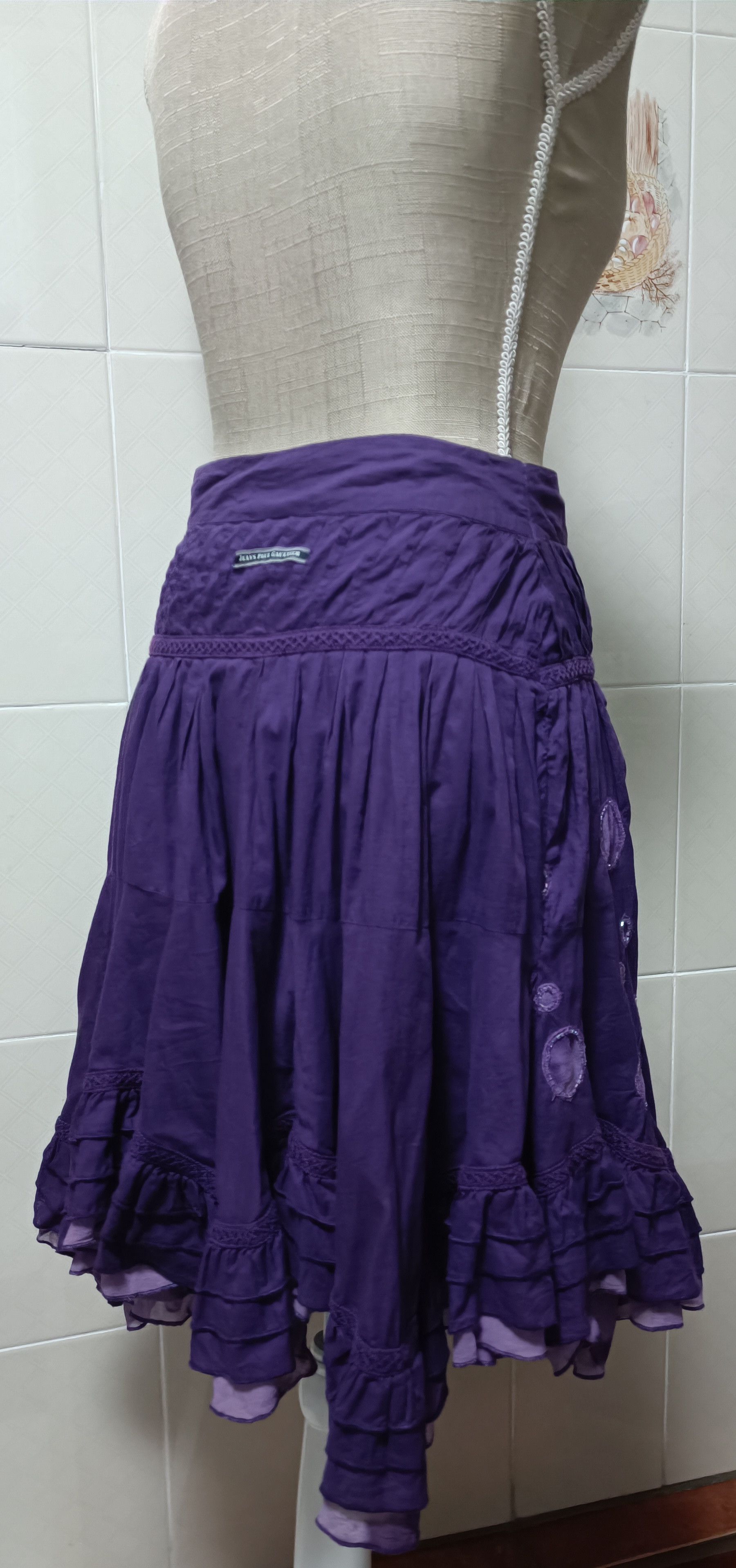 Jean Paul Gaultier Purple cotton skirt with silk ruffles Size 26" / US 2 / IT 38 - 10 Thumbnail
