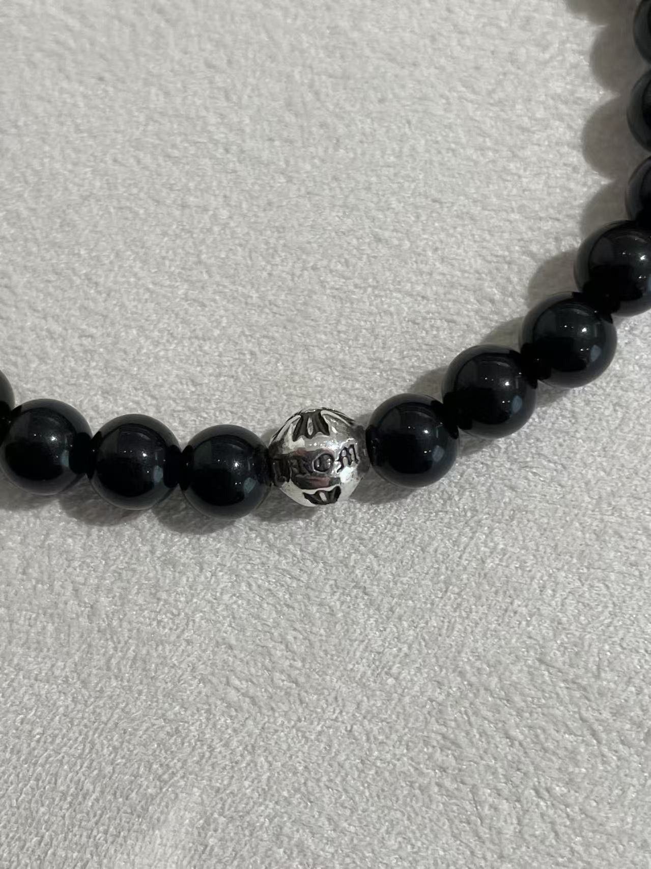 Chrome Hearts Chrome Hearts 6mm Beaded Obsidian Silver Cross Ball Bracelet Size ONE SIZE - 10 Thumbnail