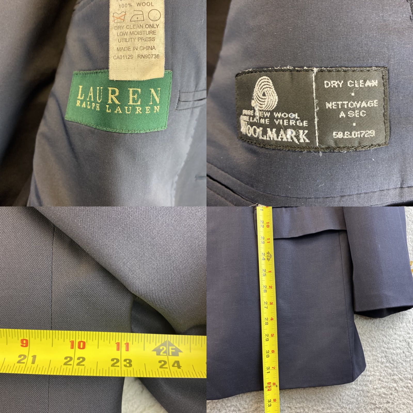 Ralph Lauren RALPH LAUREN Mens 46 L Suit Jacket Navy 100% Wool / 71-44 Two-Button Gold Single-Breasted Notch Lapel Long Coat/Cut Regular Fit Vintage No Size 46R - 8 Thumbnail