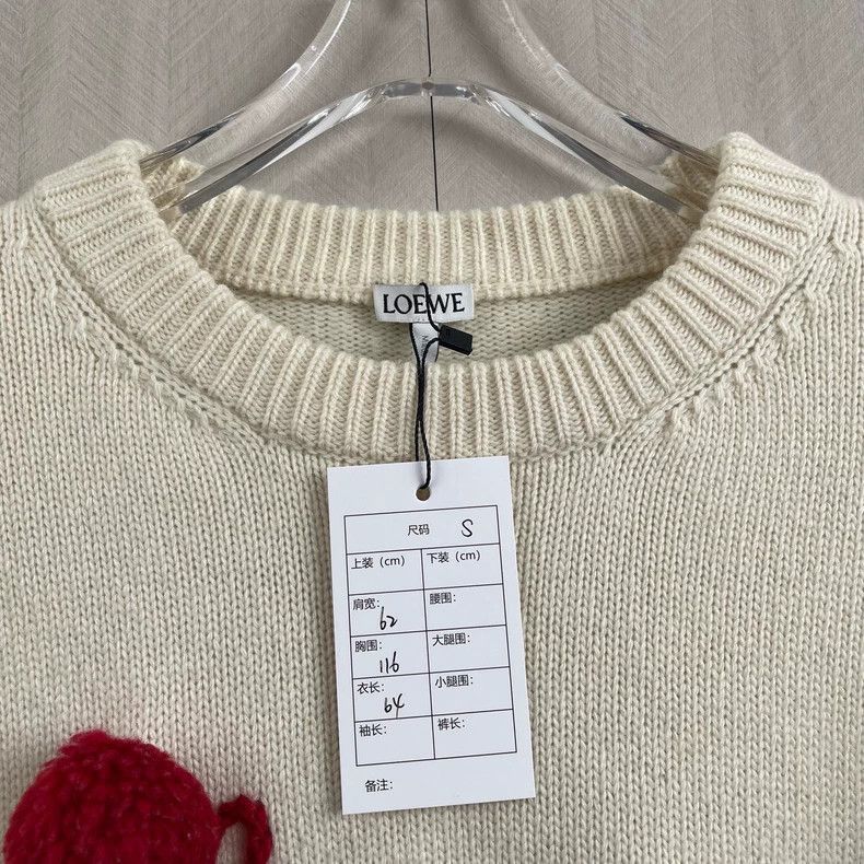 Loewe beige red pom-pom logo knit sweater Size US S / EU 44-46 / 1 - 1 Thumbnail