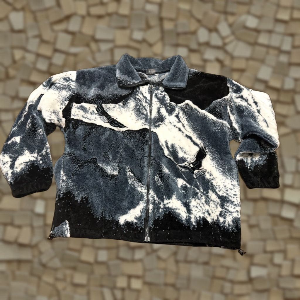 Vintage ISLE BAY Sweater Women's M Full Zip Fleece Gray Black White Size M / US 6-8 / IT 42-44 - 1 Thumbnail
