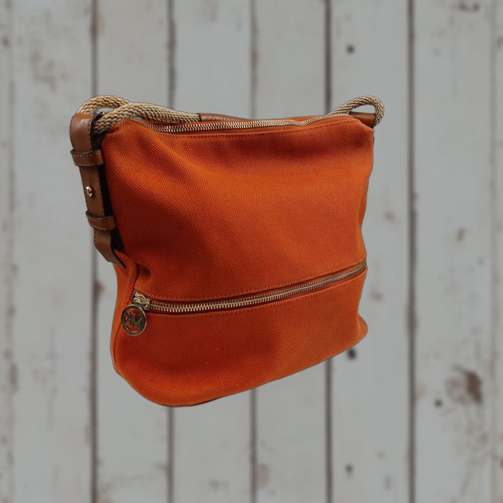 Michael Kors Michael Kors Tote Bag Orange Canvas/Leather Trim Dual Rope Handles Logo Beachy Size ONE SIZE - 1 Thumbnail
