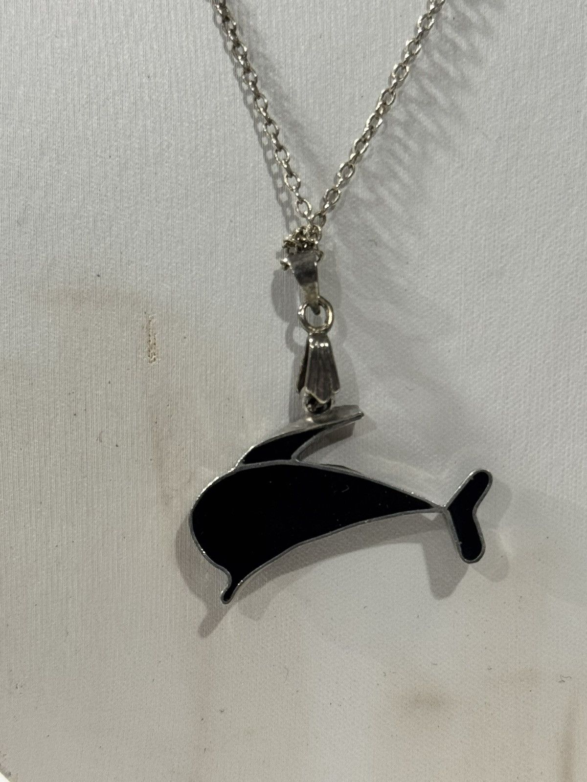 Sterling Silver Silver Orca Whale Pendant Necklace | Onyx & Mother of Pearl Size ONE SIZE - 12 Thumbnail