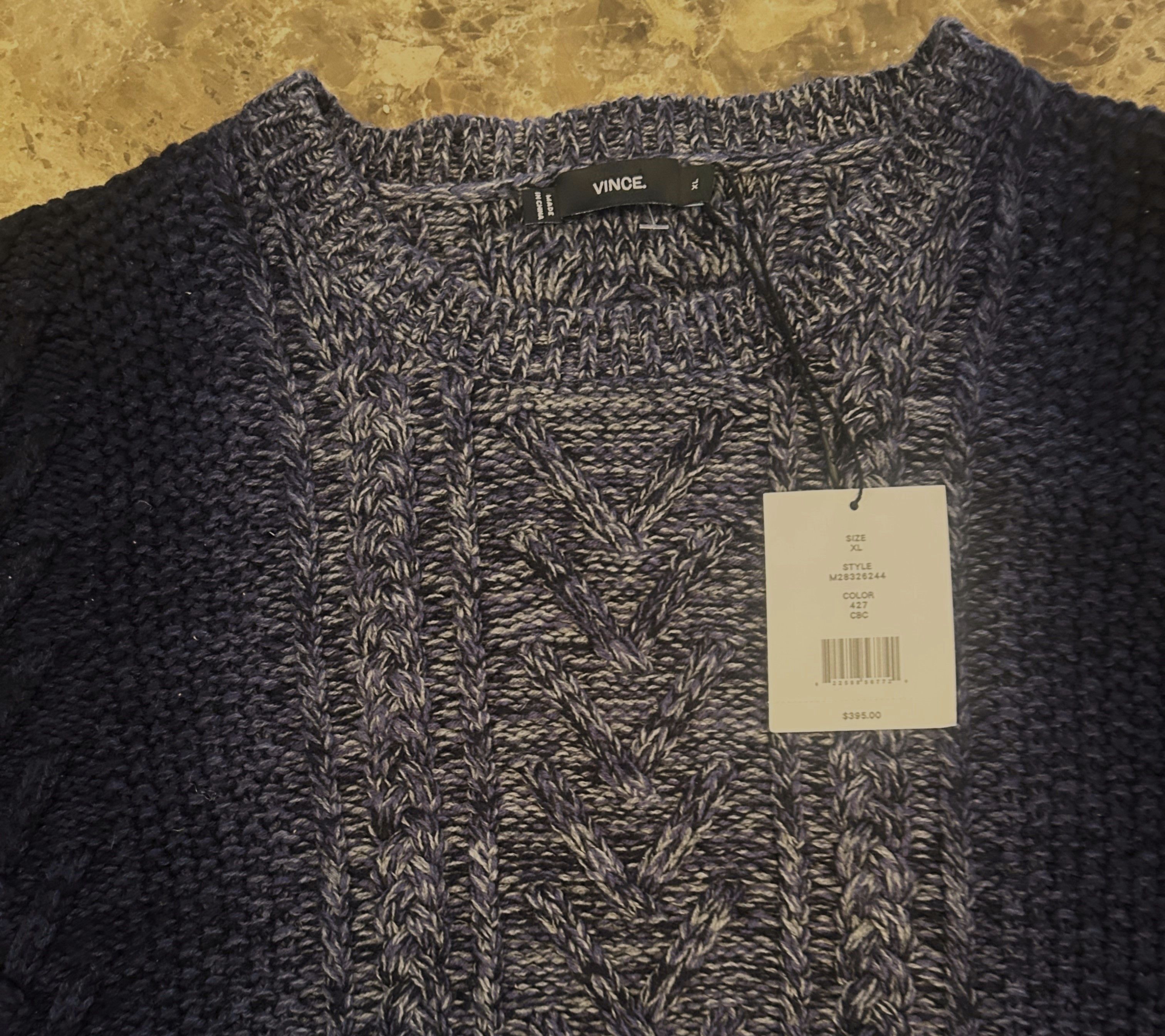 Vince Vince Cable Knit Sweater Navy Marled XL Wool Cashmere Size US XL / EU 56 / 4 - 3 Thumbnail