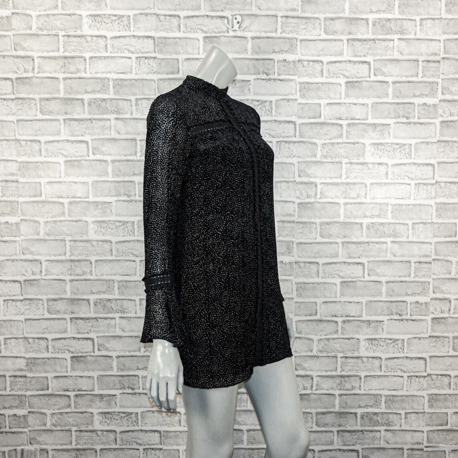 Saylor SAYLOR NYC Long Sleeve Mini Dress sheer shoulder black specs Size S / US 4 / IT 40 - 4 Thumbnail