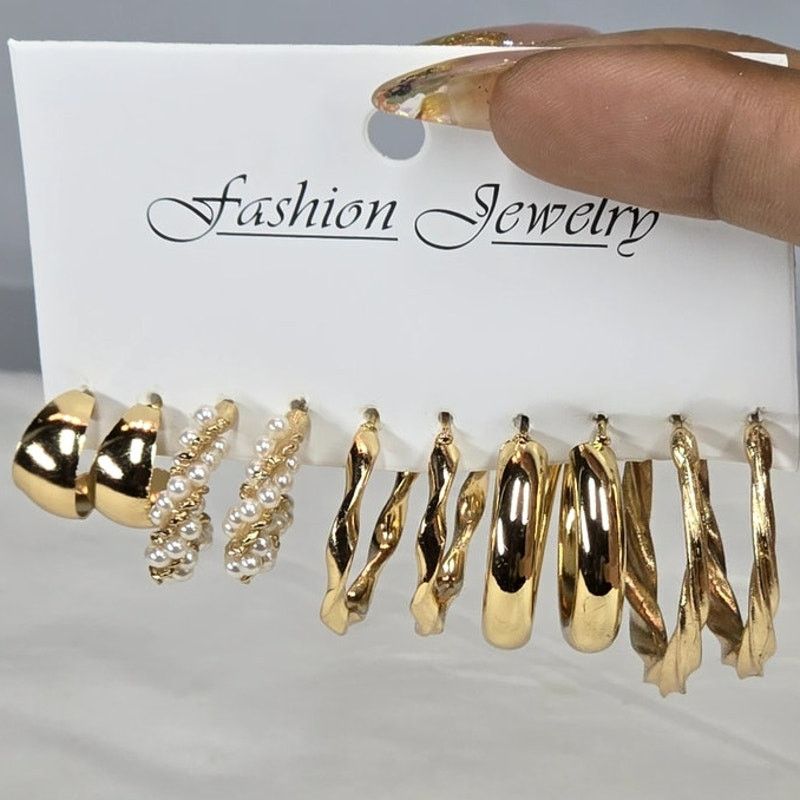 Other 5-Pair Gold-Tone Hoop Stud Fashion Earring Set Size ONE SIZE - 2 Thumbnail