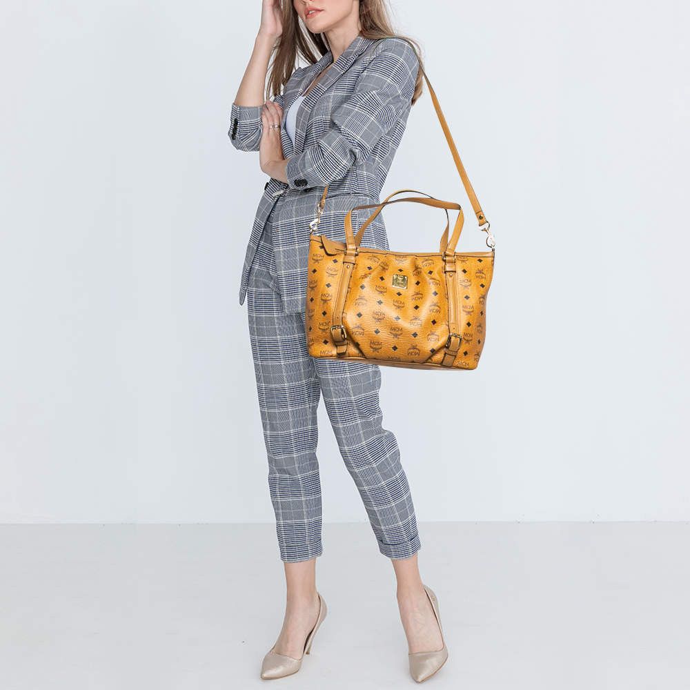 MCM MCM Cognac Visetos Coated Canvas and Leather Zip Tote Size ONE SIZE - 2 Thumbnail