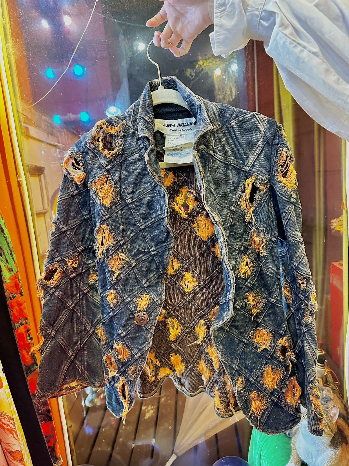 image of Archival Clothing x Comme Des Garcons Ripped Denim Jacket in Blue, Men's (Size Medium)