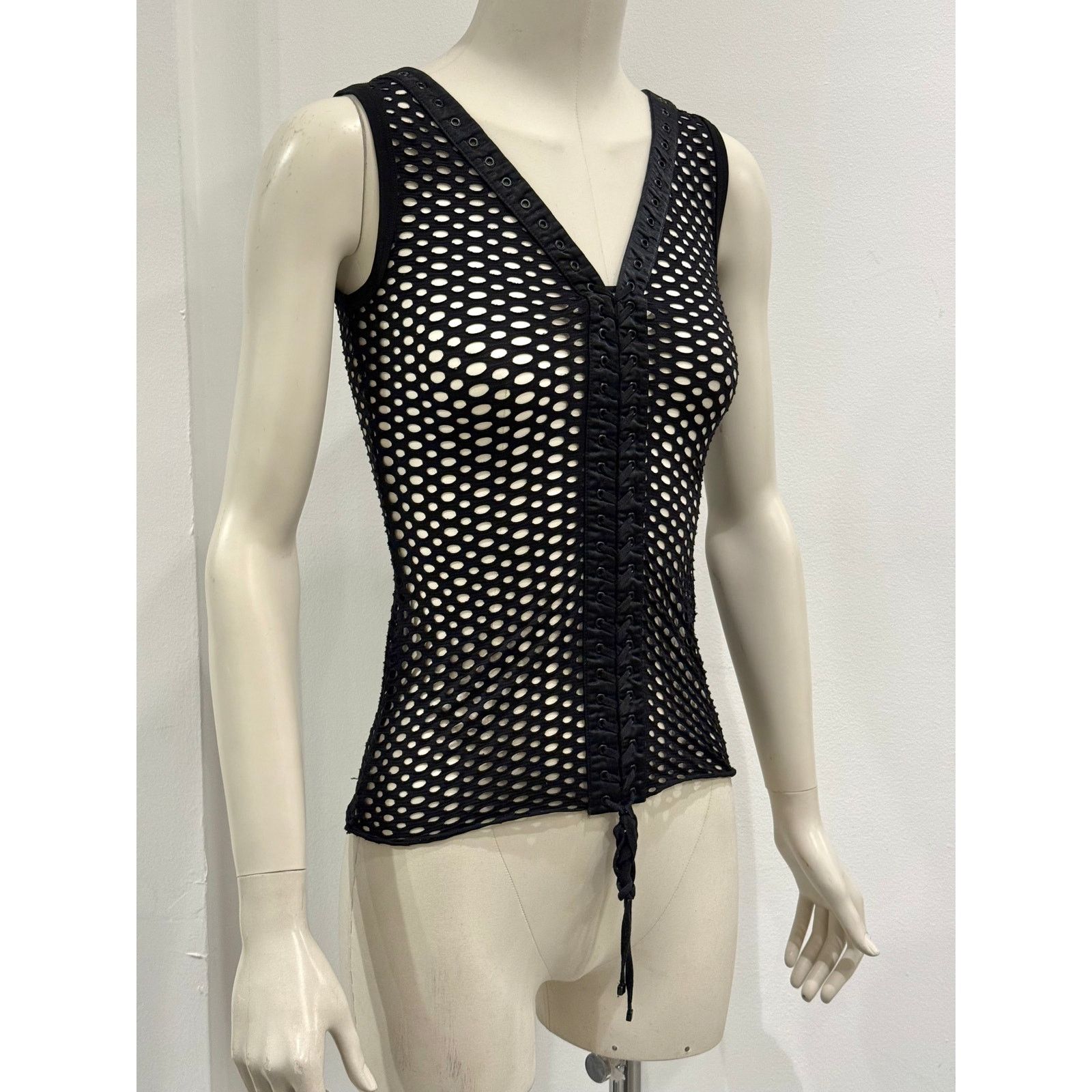 Dolce & Gabbana S/S2003 Dolce & Gabbana fishnet bondage lace-up tank top Size XS / US 0-2 / IT 36-38 - 1 Thumbnail