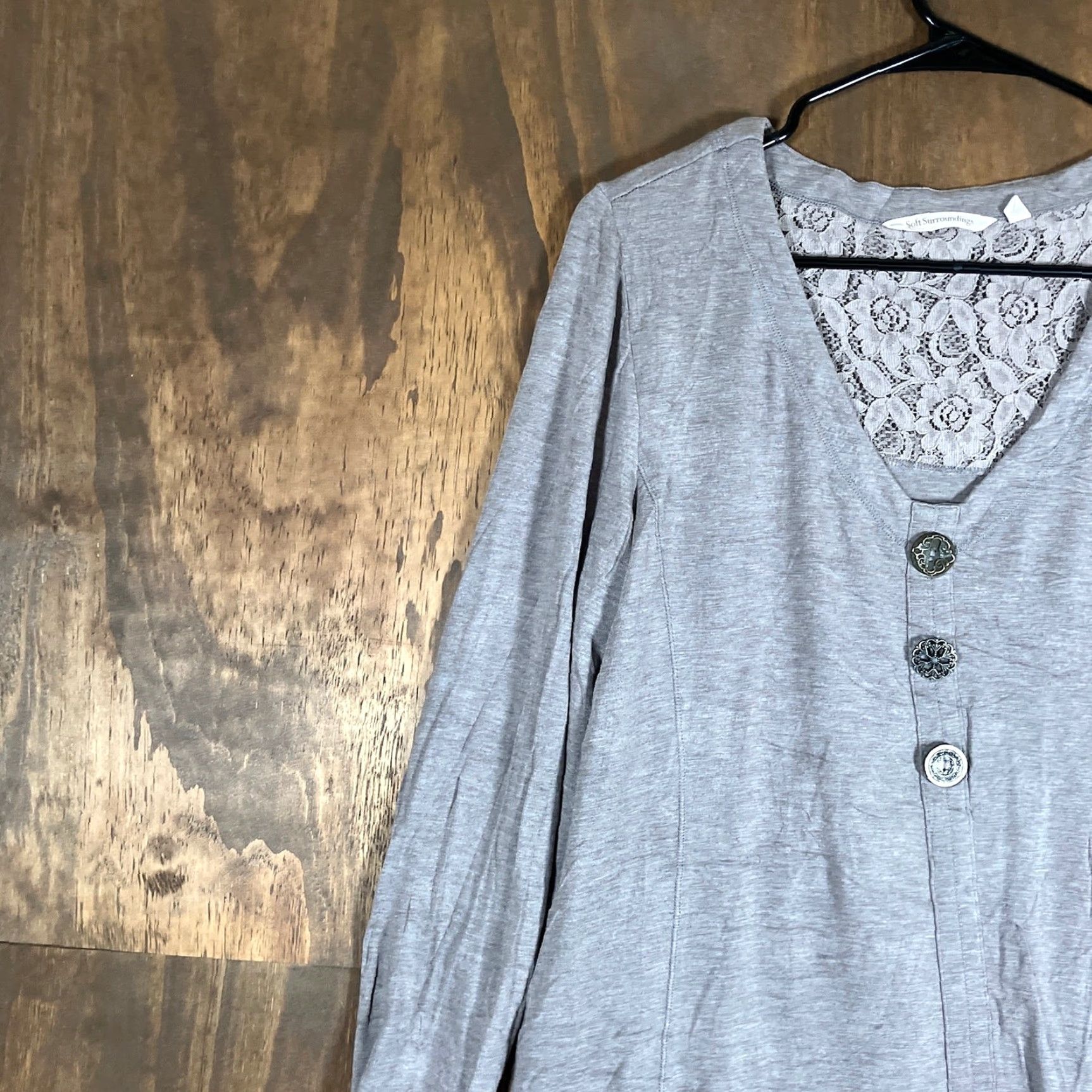 Soft Surroundings Soft Surroundings Blouse Womens Gray Maddalena Tunic V Neck Long Sleeve PL Size L / US 10 / IT 46 - 4 Thumbnail