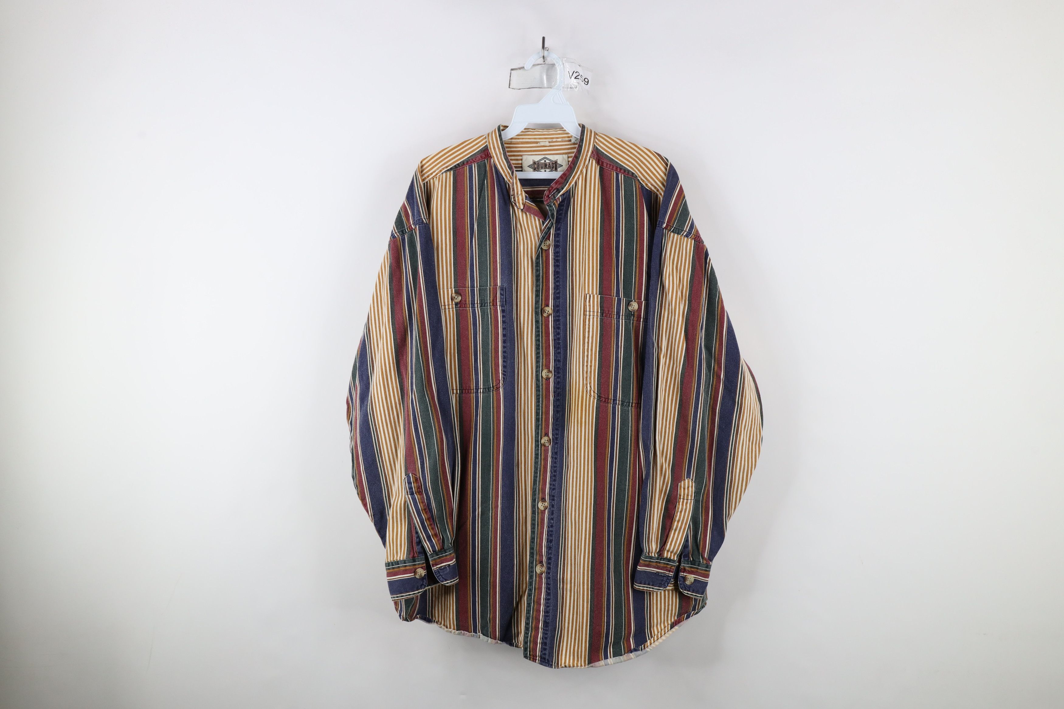 Vintage Vintage 90s Streetwear Striped Band Collar Button Shirt Size US M / EU 48-50 / 2 - 1 Thumbnail