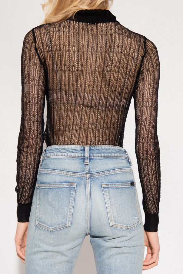 Saint Laurent Paris o1s1wg111224 Long Sleeve Knit Sweater in Black Size S / US 4 / IT 40 - 4 Thumbnail