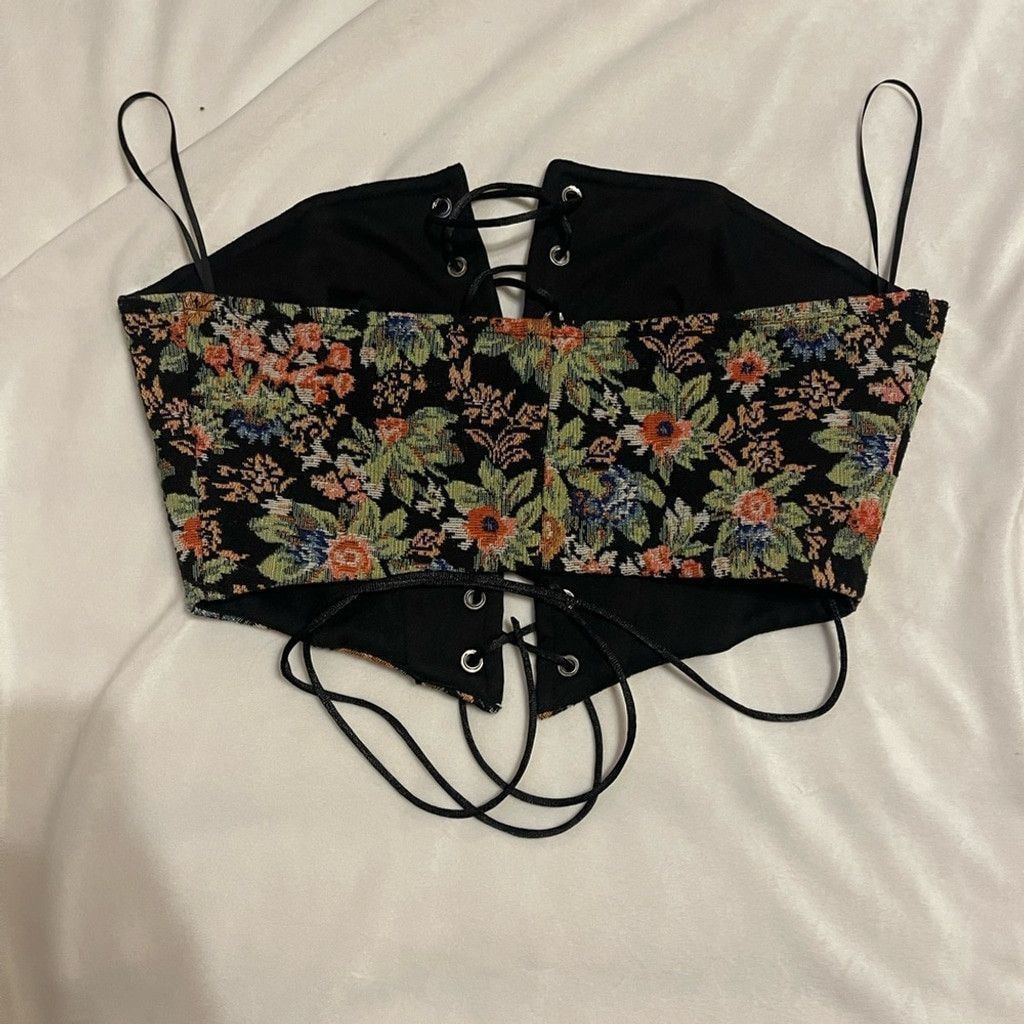 The Unbranded Brand Floral Lace-Up vtg Corset Top - Black(measurements shown) Size S / US 4 / IT 40 - 2 Thumbnail
