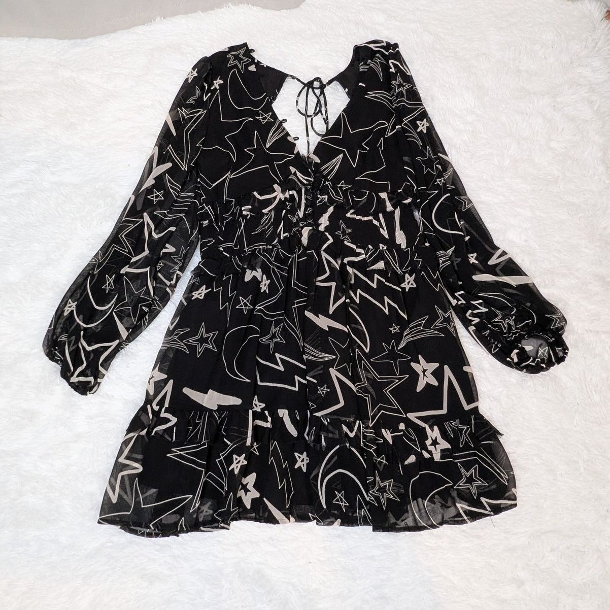 Asos ASOS Design Ruffled Long Sleeve Mini Dress Black White 8 Size M / US 6-8 / IT 42-44 - 19 Thumbnail