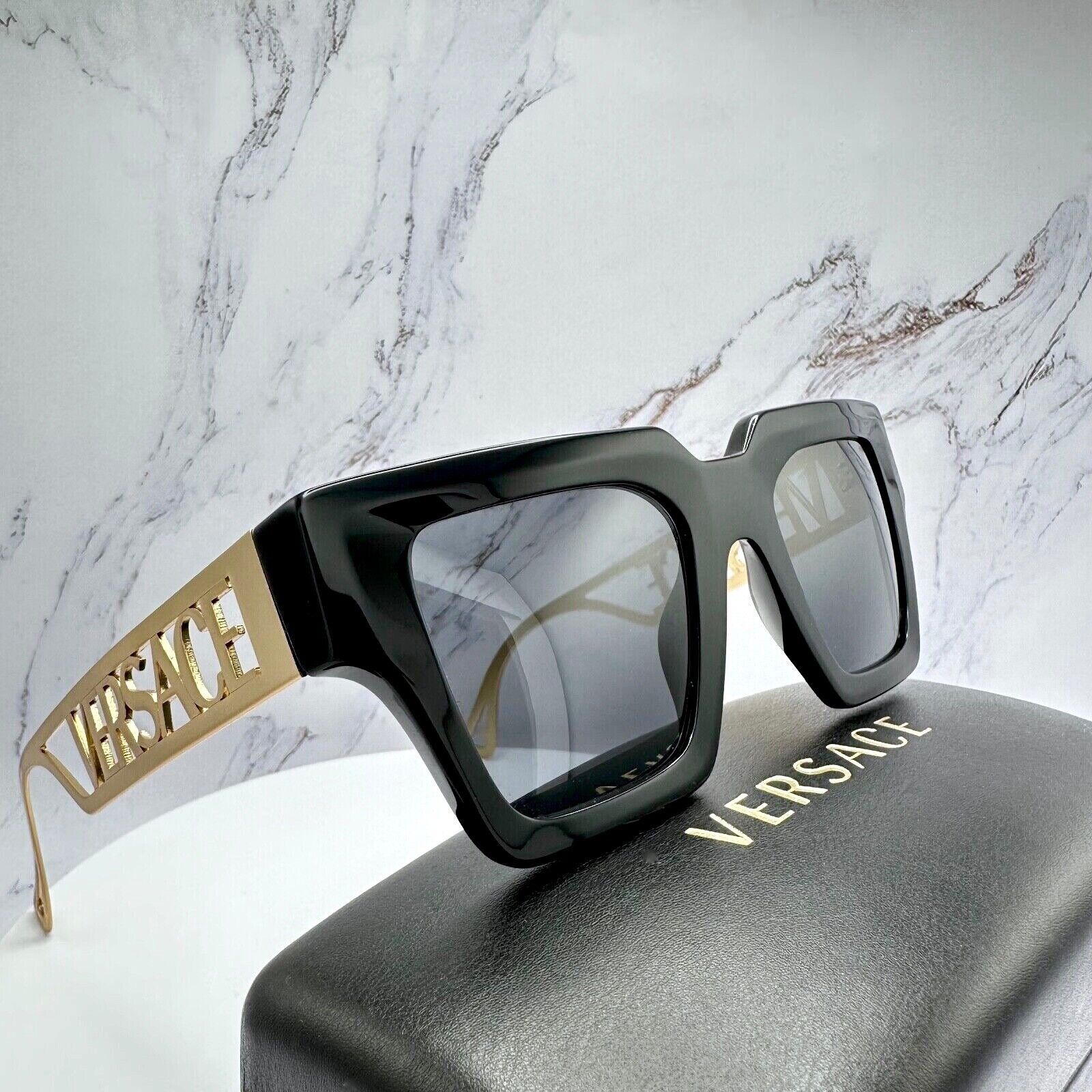 image of Versace Sunglasses Black Acetate Square Gold Metal, Men's