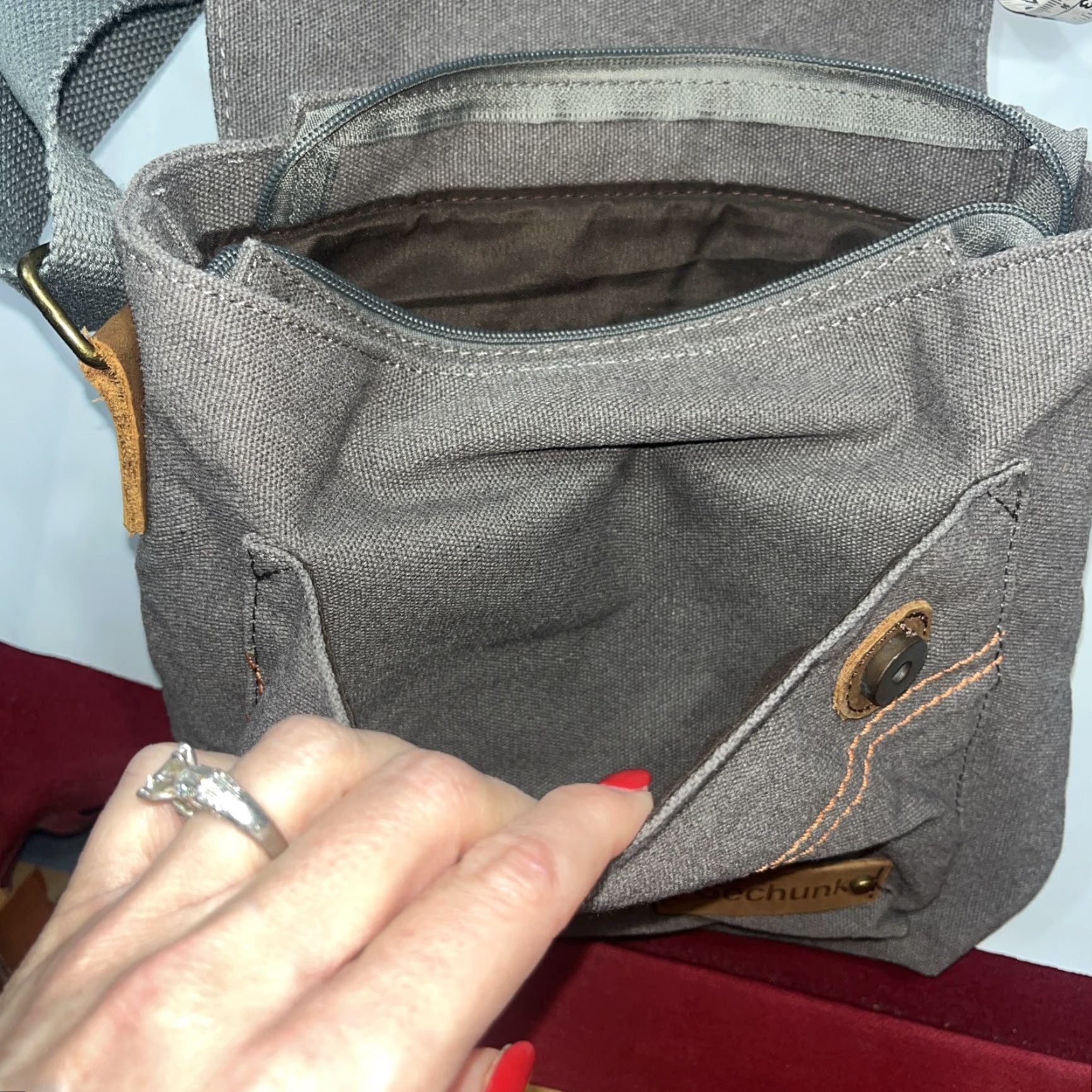 Vintage VINTAGE Sechunk Brown Gray Canvas Messenger Bag Flap Crossbody 12x12” Unisex Adults Bag Crossbody Strap Messenger Bag Purse Case 12x12” Size ONE SIZE - 7 Thumbnail
