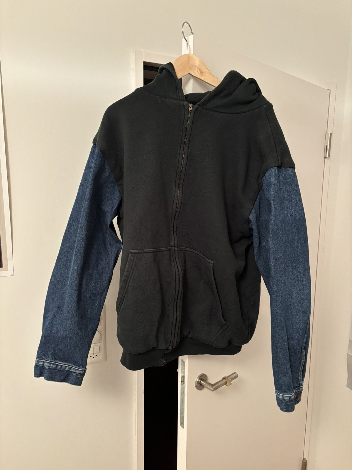Balenciaga Denim Sleeve Zip Hoodie
