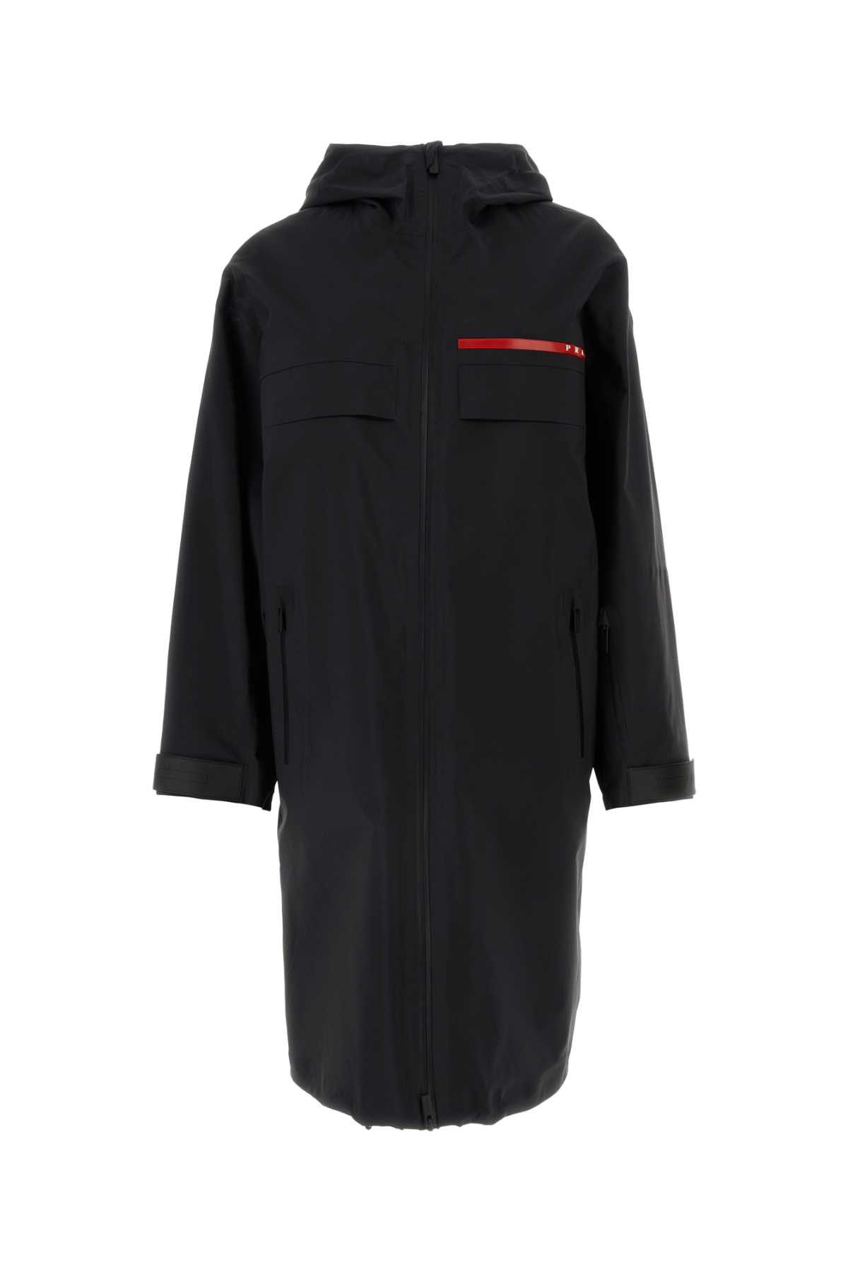 Image of Prada Black Re-Nylon Overcoat, Women's (Size Small)