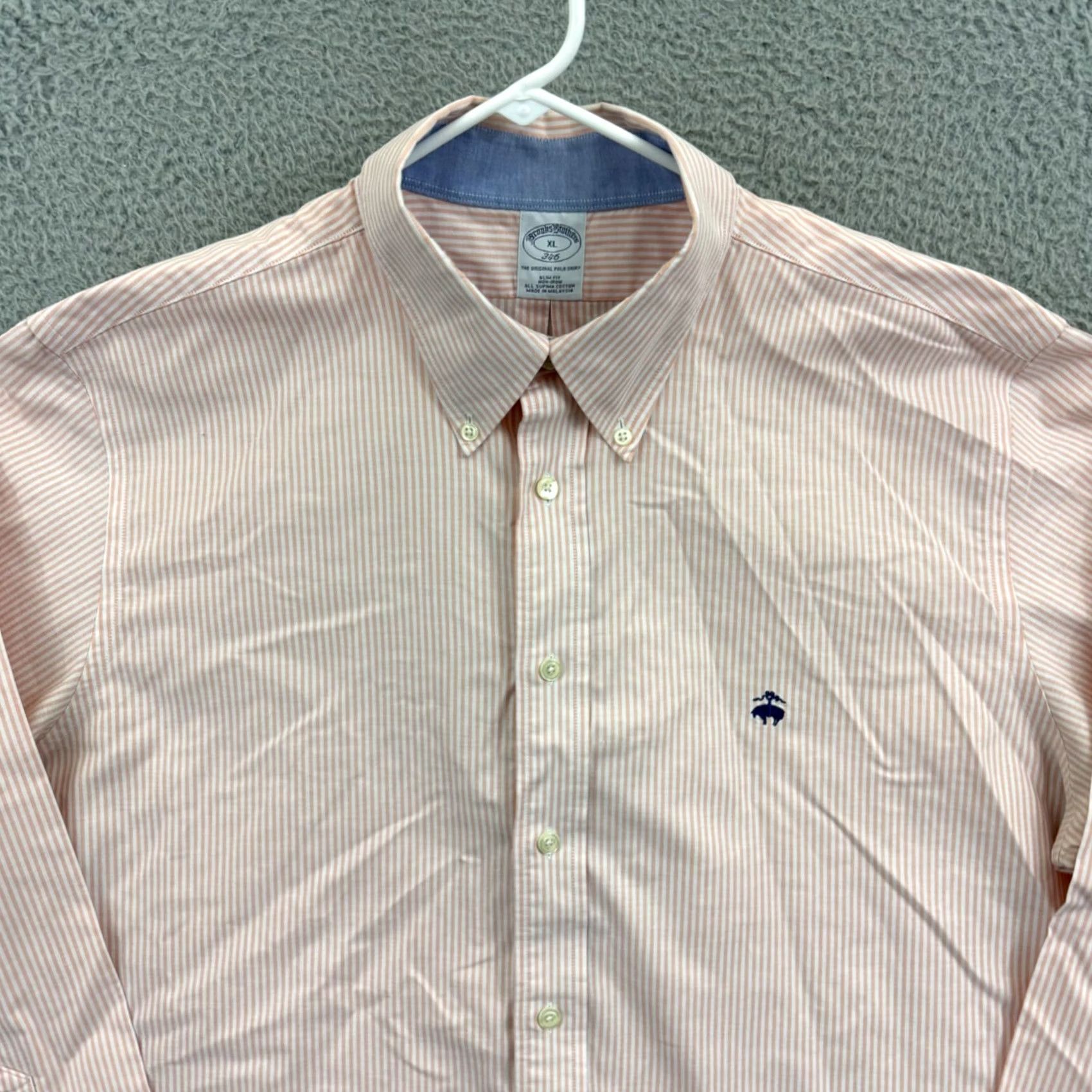 Brooks Brothers Brooks Brothers Shirt Men's XL Salmon Striped Supima Oxford Button Long Sleeve Size US XL / EU 56 / 4 - 3 Thumbnail