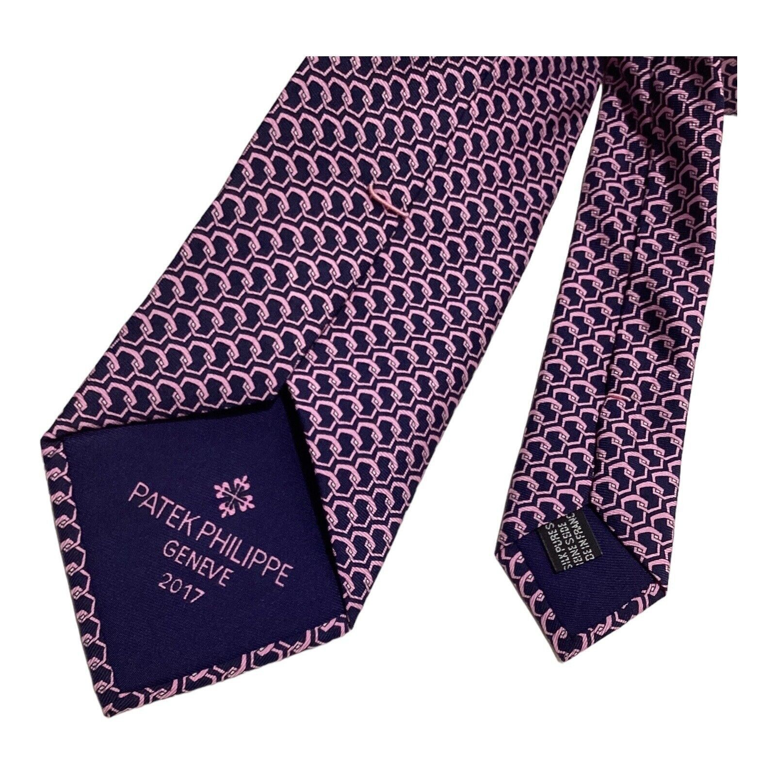 Patek Philippe PATEK PHILIPPE Blue Pink Geometric Luxury Designer Silk Tie Size ONE SIZE - 4 Thumbnail