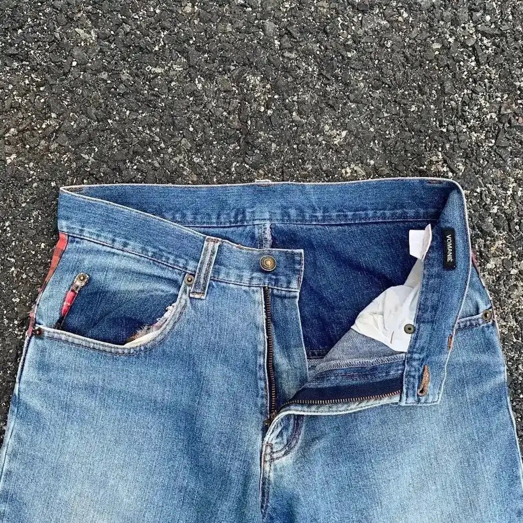 ANKLE PANTS JAPANESE VINTAGE DENIM FADED RIPPED CHECK PANTS