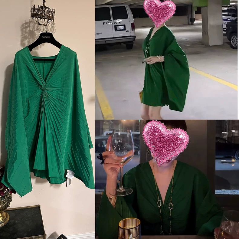 Valentino Valentino Pleated cape green dress Size S / US 4 / IT 40 - 1 Thumbnail