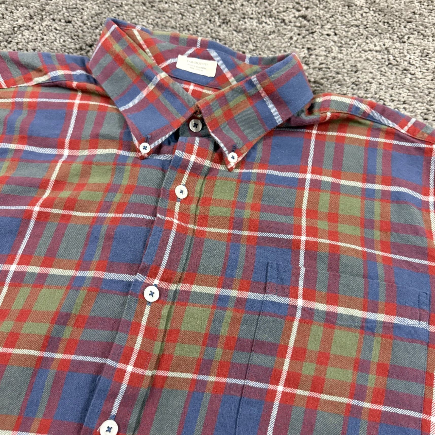 Vintage Onward Reserve Shirt Mens XL Red Plaid Cotton Flannel Long Sleeve Button-Up Tailored Fit Size US XL / EU 56 / 4 - 2 Thumbnail