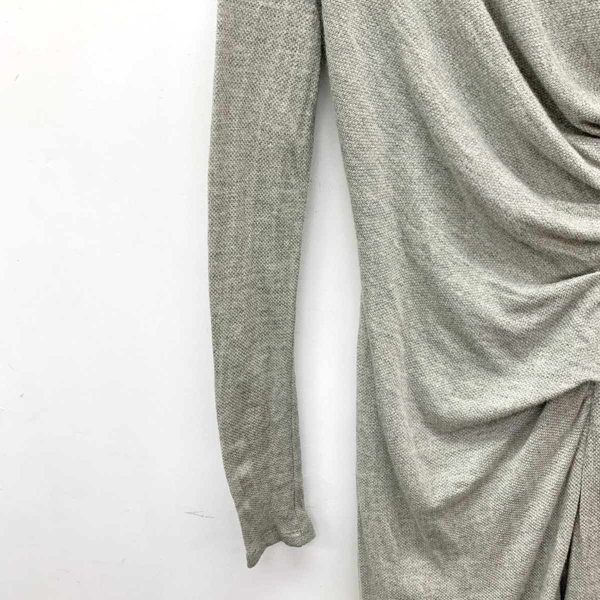Max Mara Maxmara Grey Wool Ruched Crew Neck Long Sleeve Dress K26WX Size M / US 6-8 / IT 42-44 - 4 Thumbnail