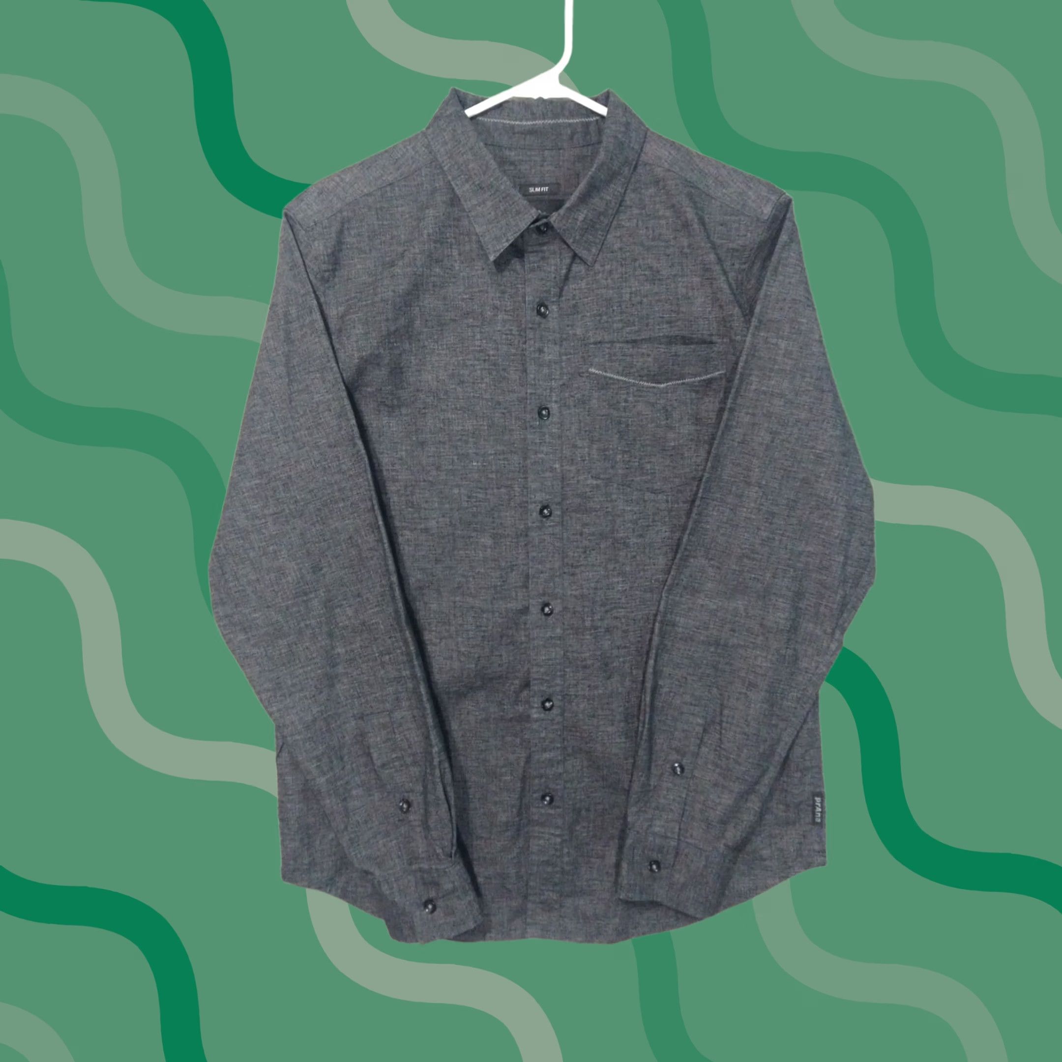 Prana prAna Shirt Mens Medium Gray Hemp Blend Slim Fit Long Sleeve Button Up Size US M / EU 48-50 / 2 - 1 Thumbnail