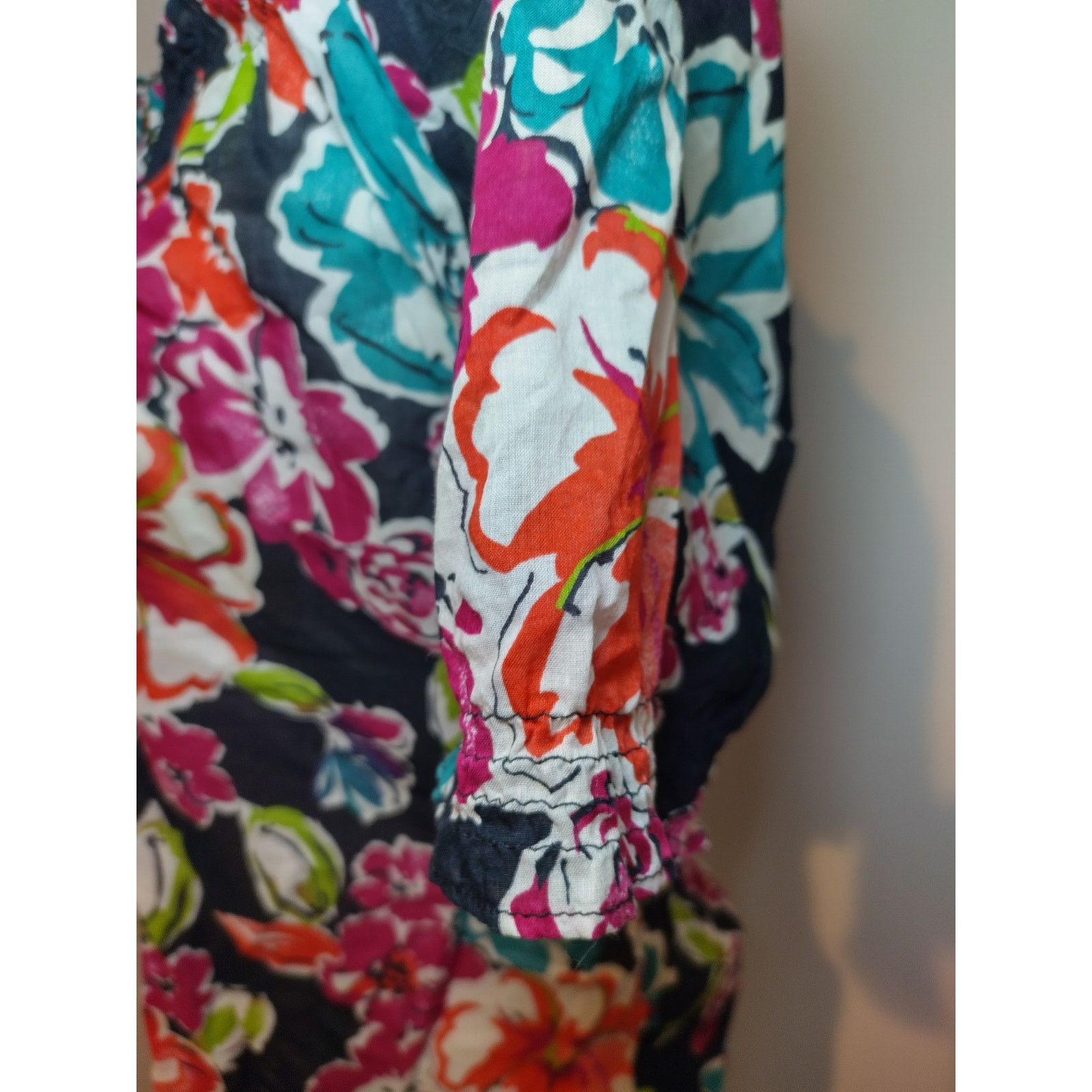 Ann Taylor Ann Taylor Womens Blouse Floral Print Ruffle Collar Tie Neck Size M / US 6-8 / IT 42-44 - 7 Thumbnail