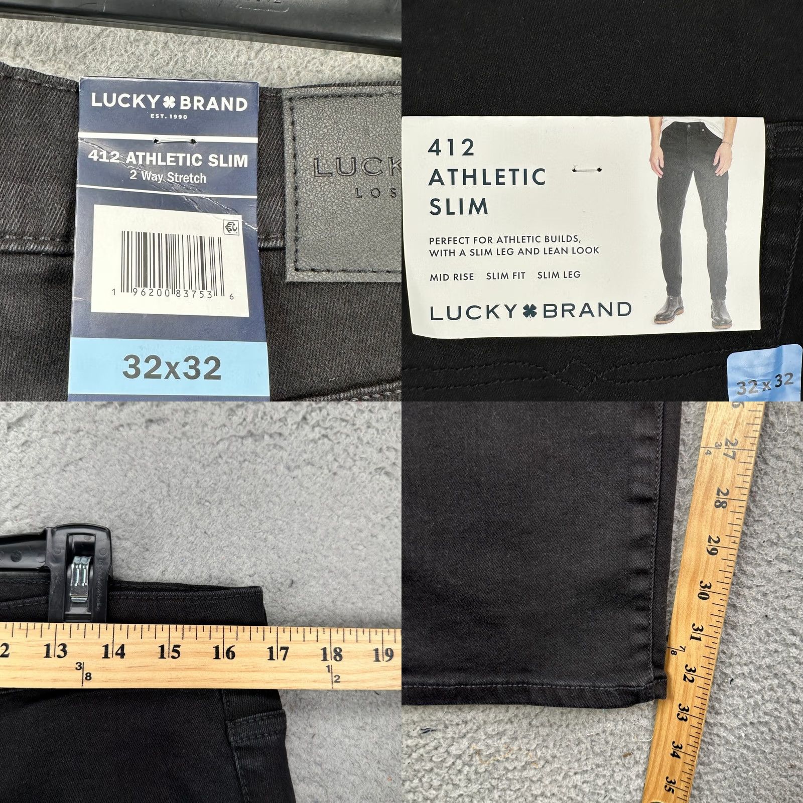 Lucky Brand Lucky Brand 412 Mens Slim Fit Jeans 32X32 Black Distressed Mid Rise Denim 5 Pocket Casual Outdoor Mens Size US 32 / EU 48 - 8 Thumbnail