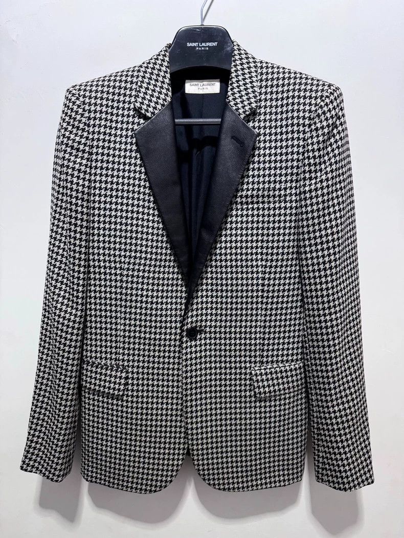 Saint Laurent Paris Saint Laurent Houndstooth Blazer With Leather Collar-dmc Size US L / EU 52-54 / 3 - 1 Thumbnail