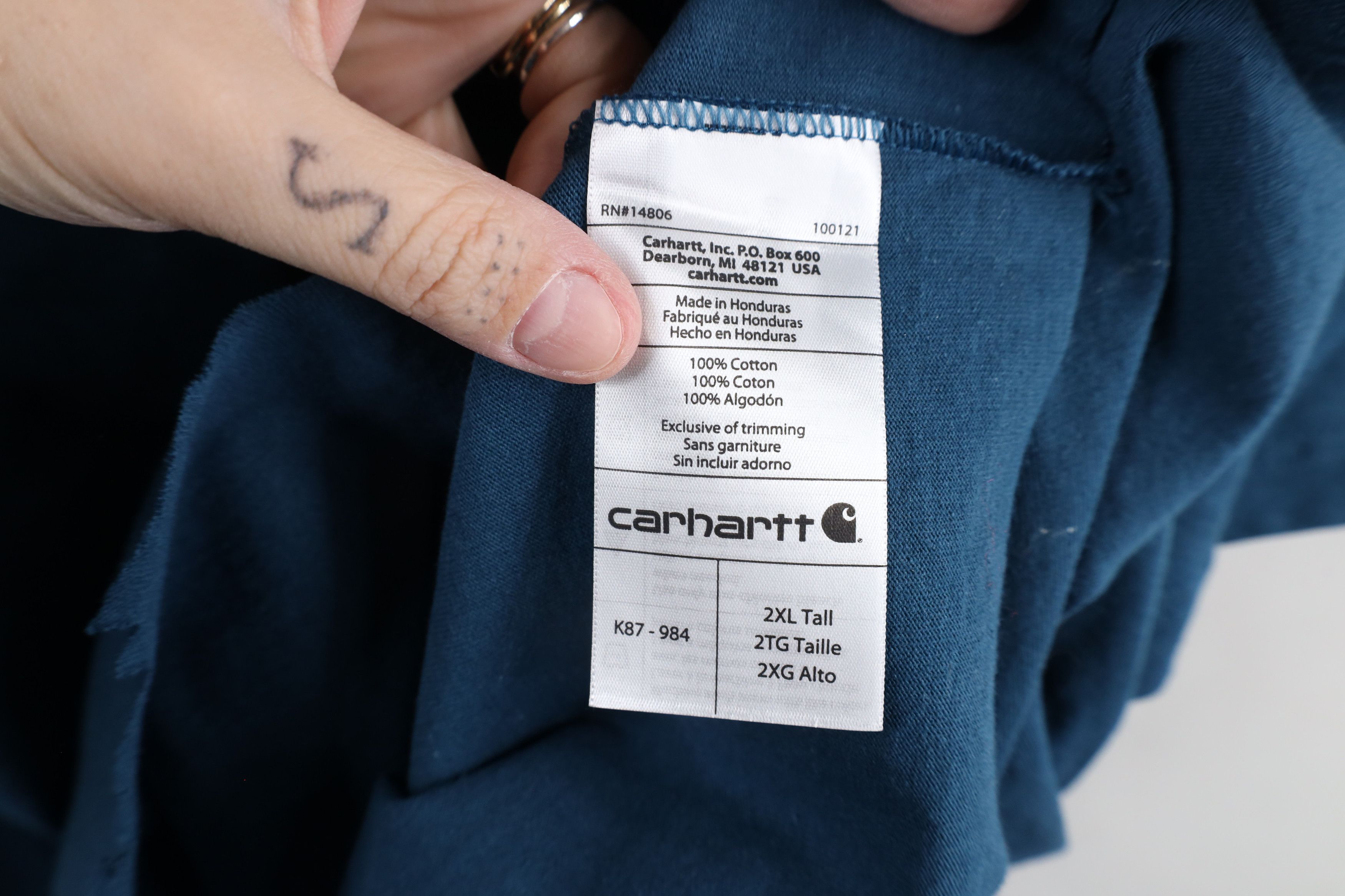 Carhartt × Vintage Vintage Carhartt Spell Out Heavyweight Pocket T-Shirt Blue Size US XXL / EU 58 / 5 - 9 Thumbnail