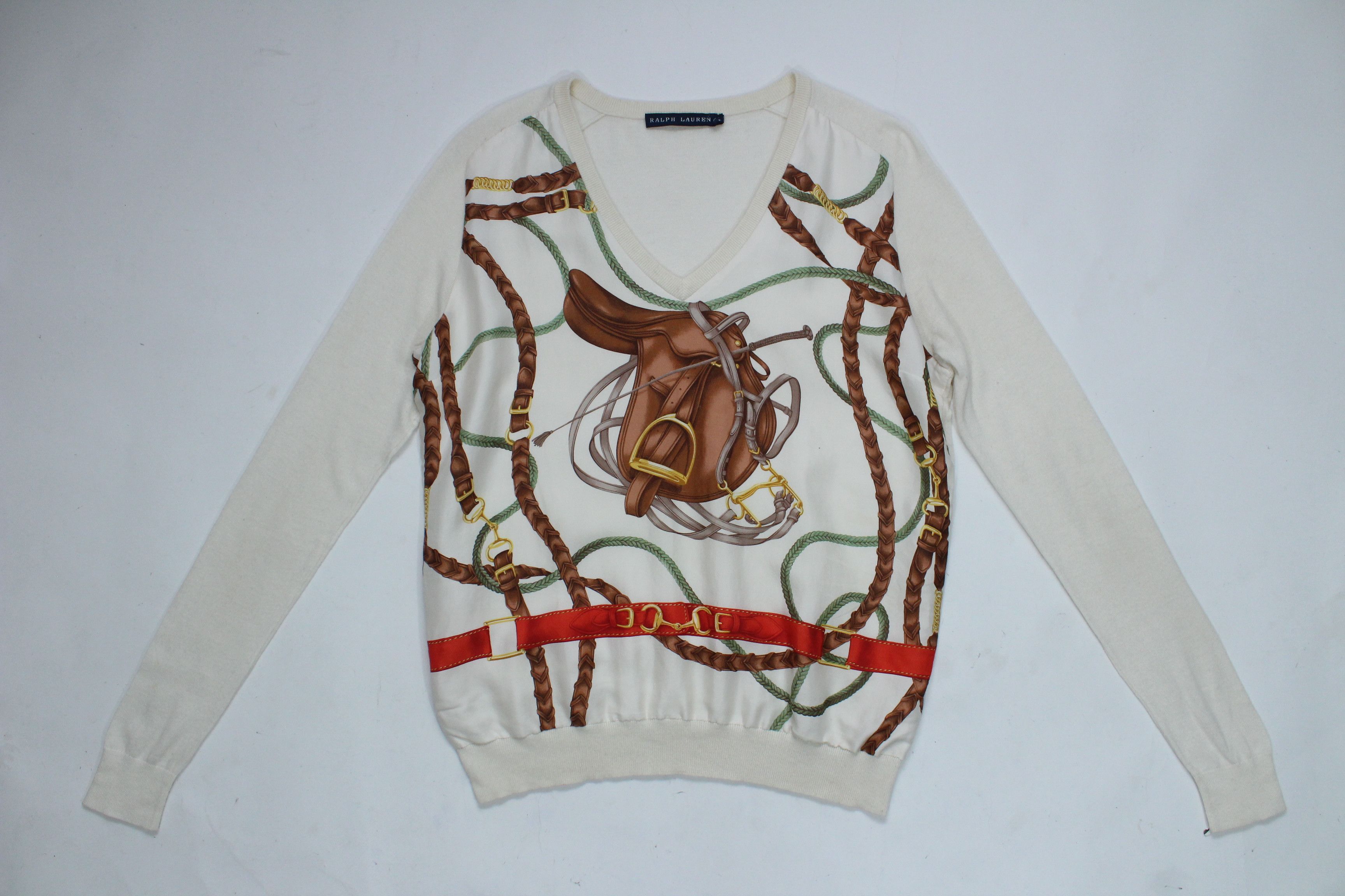 Ralph Lauren Polo Ralph Lauren Equestrian Bridle Print Silk Blend Jumper Size L / US 10 / IT 46 - 6 Thumbnail