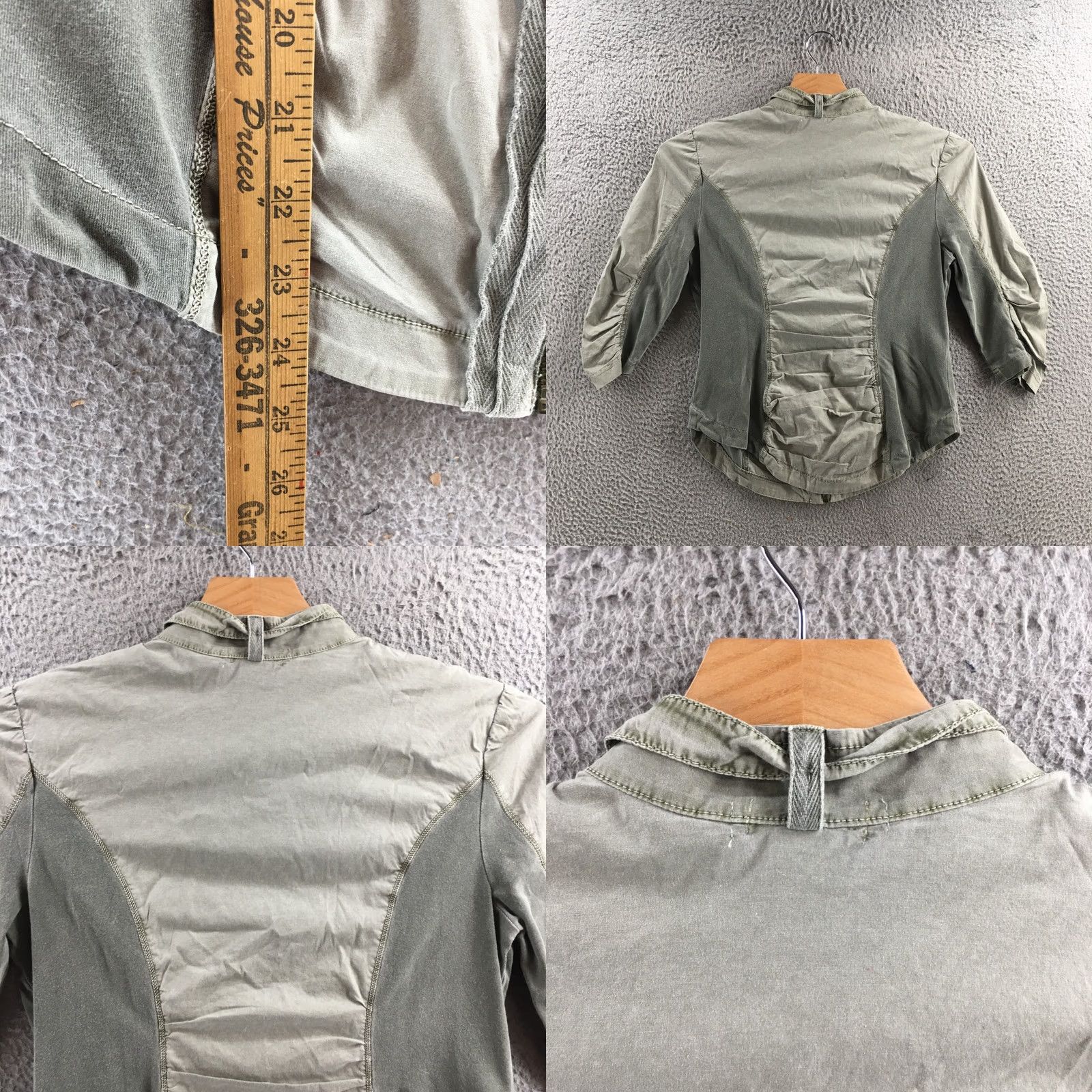 Vintage XCVI Zip Up Shirt Womens XL 3/4 Sleeve Grey Cotton Blend Mock Neck Casual Pocket Shirt Size XL / US 12-14 / IT 48-50 - 8 Thumbnail