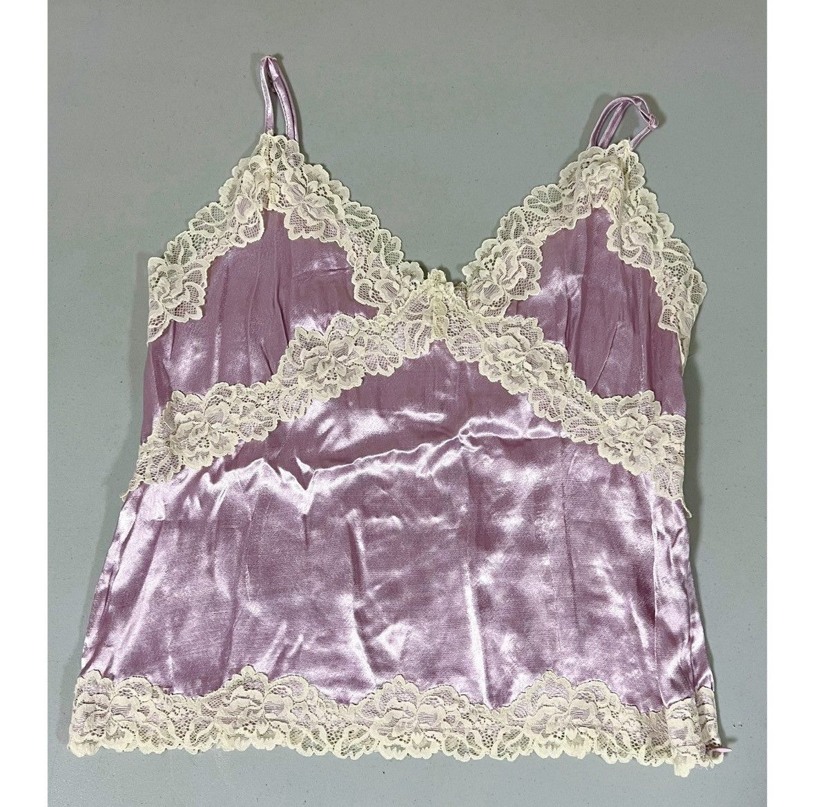 Vintage Purple Lavender Silk Satin Lace Top Shirt Blouse Size M ✨ Size M / US 6-8 / IT 42-44 - 1 Thumbnail
