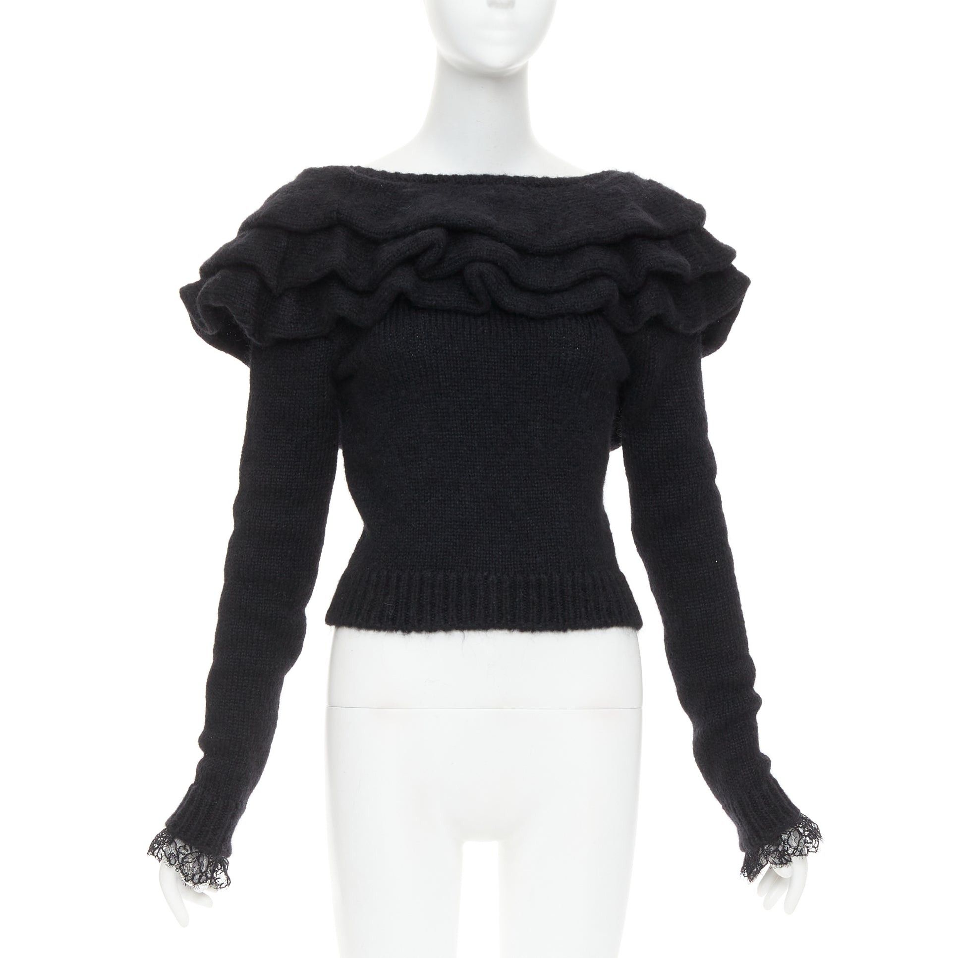 Philosophy di Lorenzo Serafini PHILOSOPHY DI LORENZO SERAFINI black ruffle bateau neck jumper pullover sweater IT38 XS Size XS / US 0-2 / IT 36-38 - 1 Thumbnail