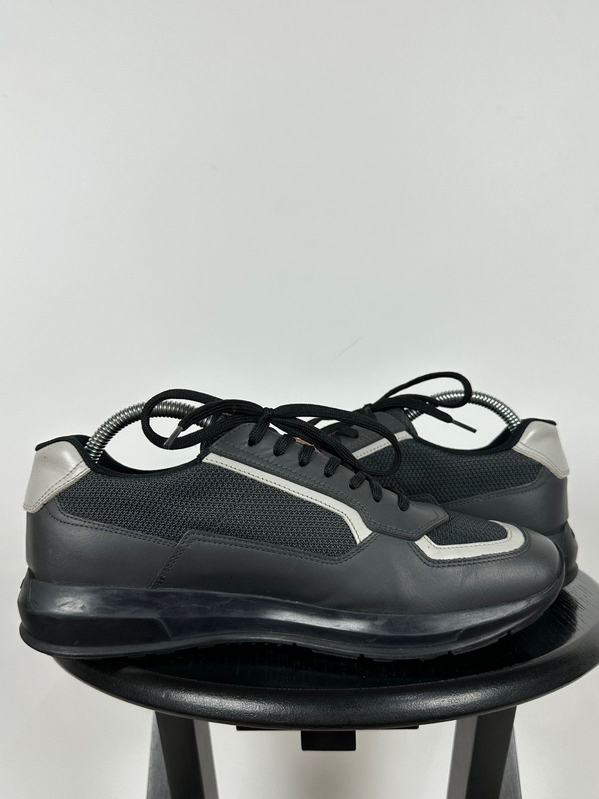 Prada Prada Grey Leather Red Tab Sneakers Size US 6.5 / EU 39-40 - 9 Thumbnail
