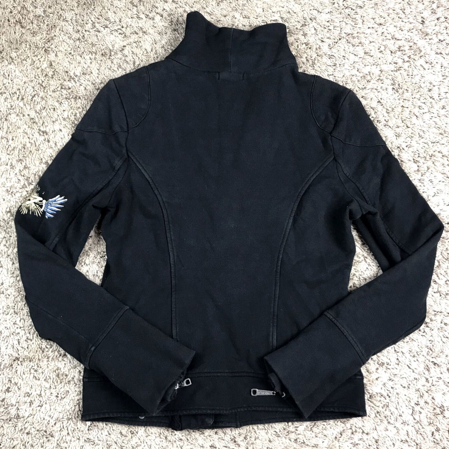 Vintage Seven7 Womens Jacket Coat Black Full Zip Mock Neck Grunge Designer Casual Small XS S Size S / US 4 / IT 40 - 3 Thumbnail