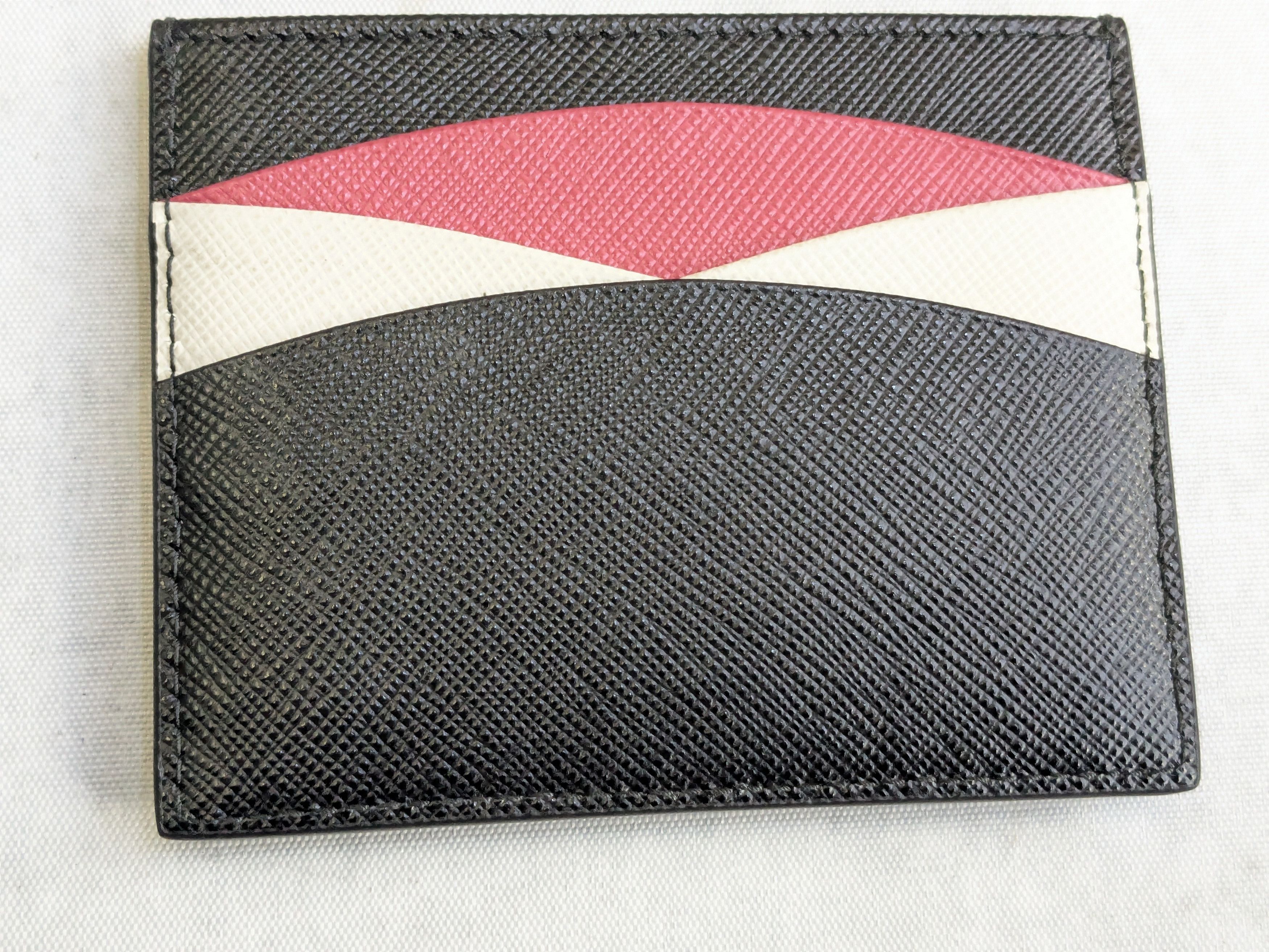 Prada Prada Cardholder Wallet Black Pink White Leather Size ONE SIZE - 3 Thumbnail