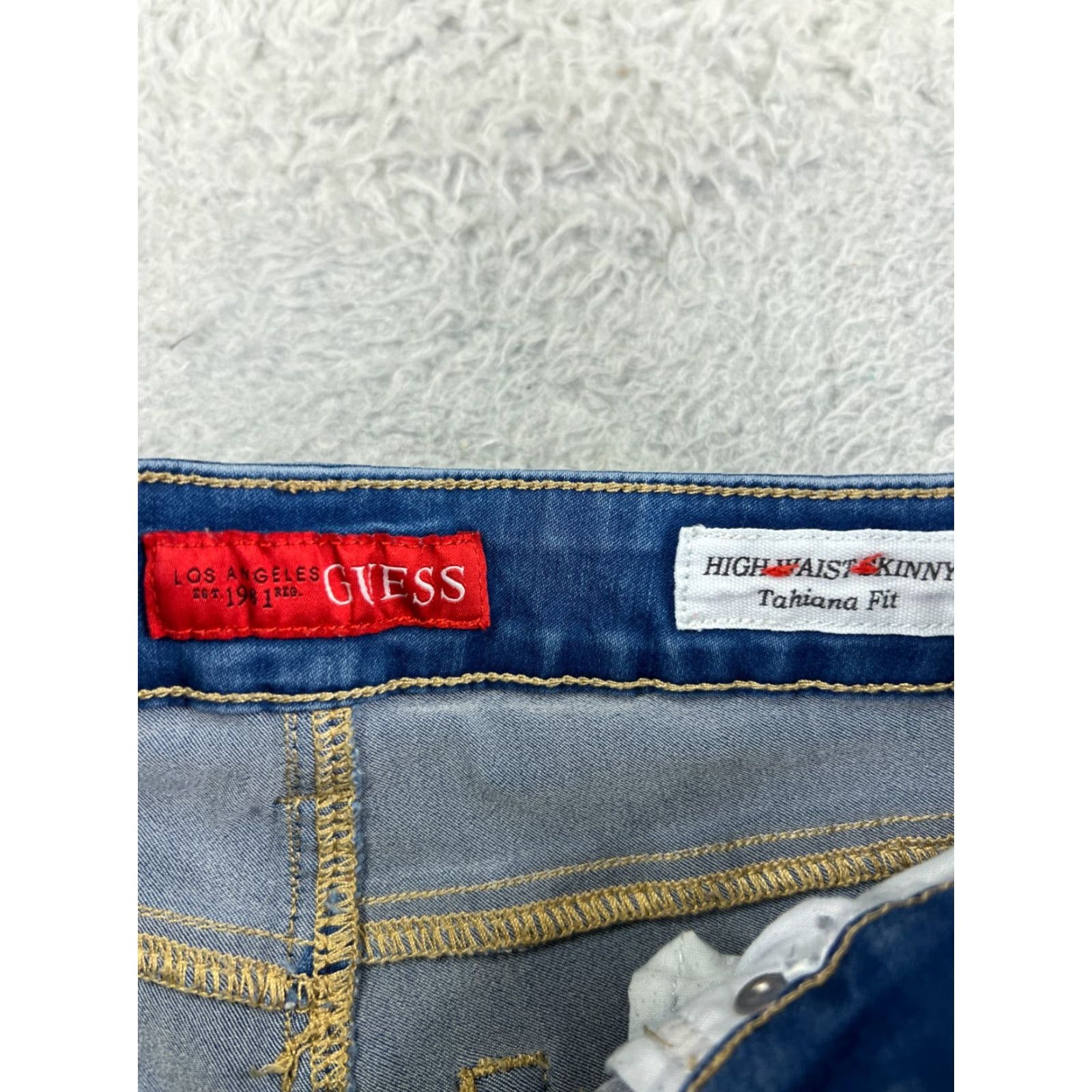 Guess Bullhead Jeans Juniors 22 Blue Denim High Waist Skinny 5-Pocket Distressed Comfort Stretch Vintage No Size 40" / US 18 - 3 Thumbnail