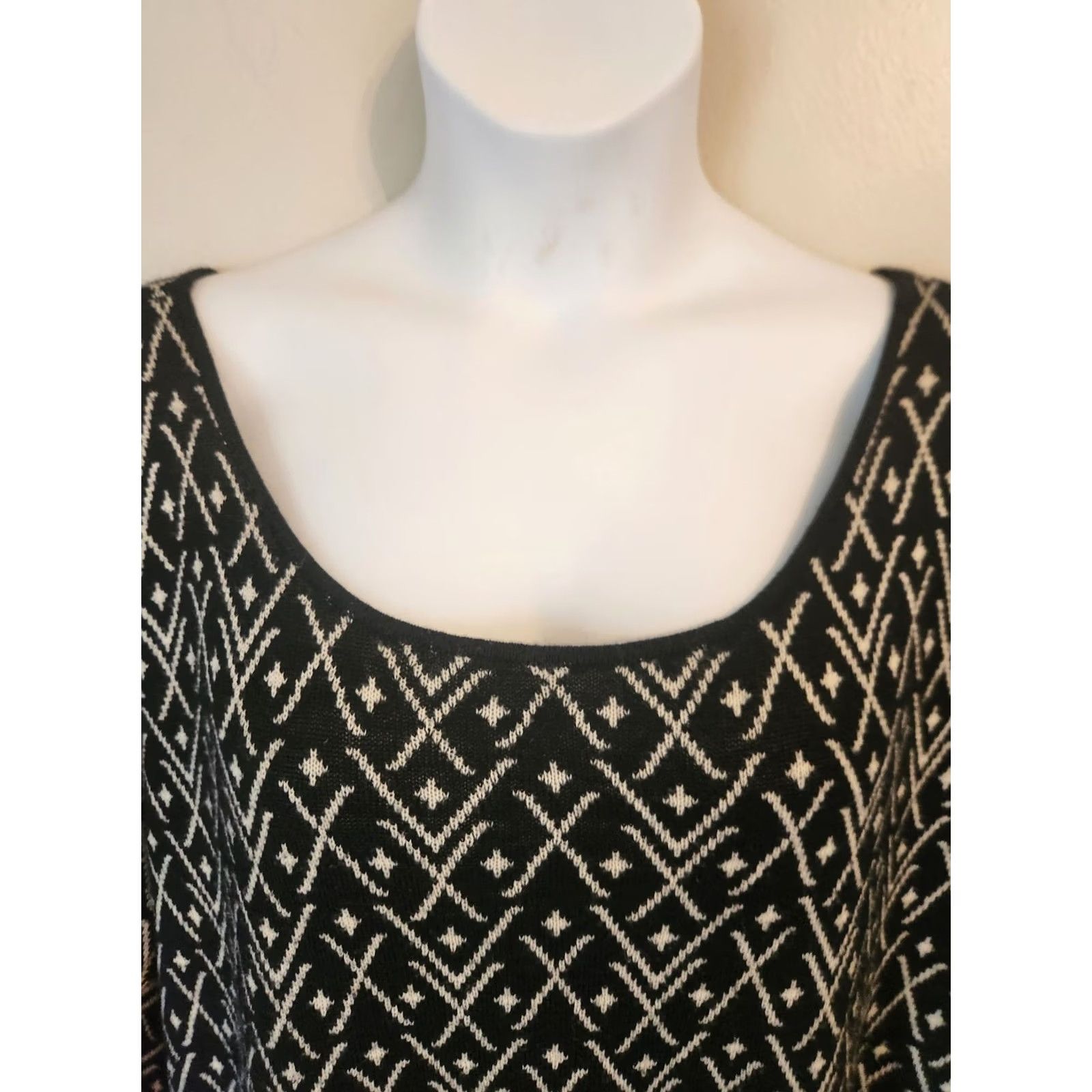 Vintage Jessica London Black White Geometric Print Midi Sweater Dress 30/32 Plus Size 4XL / US 24-26 - 2 Thumbnail