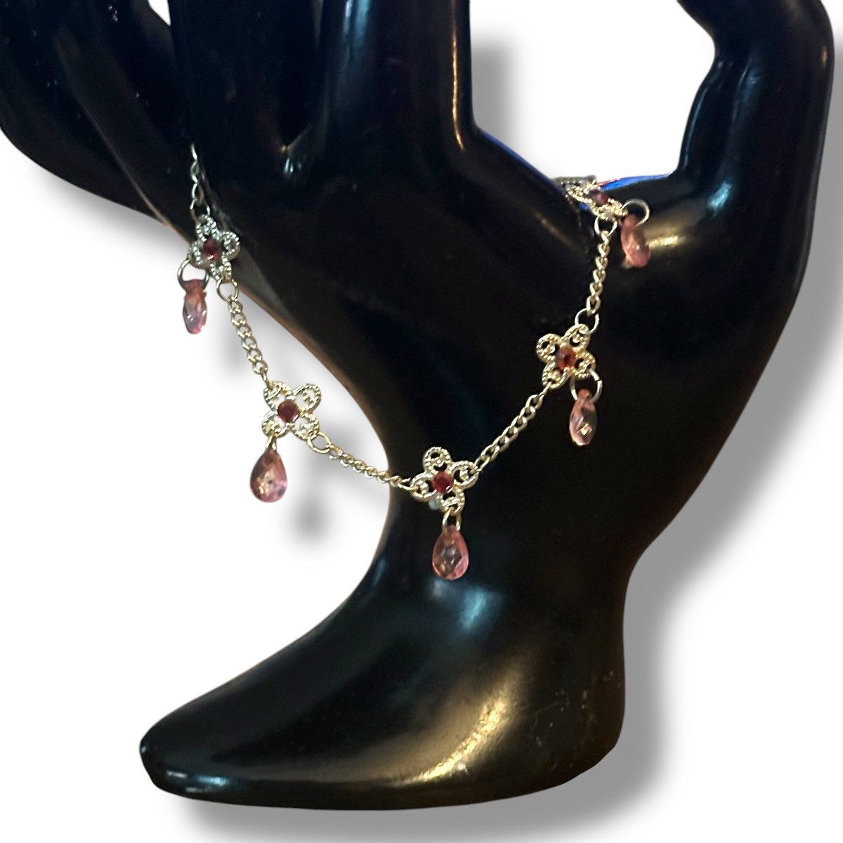 Other Silver tone flower link pink dangles anklet Size ONE SIZE - 3 Thumbnail