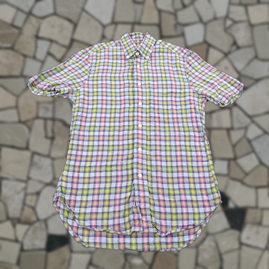 Gitman Bros Shirt Mens Small Multicolor Plaid Linen Button Up Summer Made in USA