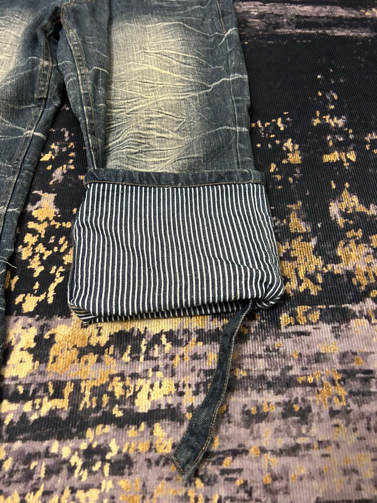Japanese Brand NYLAUS Doublle Waist Mud Claw Mark Cropped Jeans Size US 31 - 10 Thumbnail