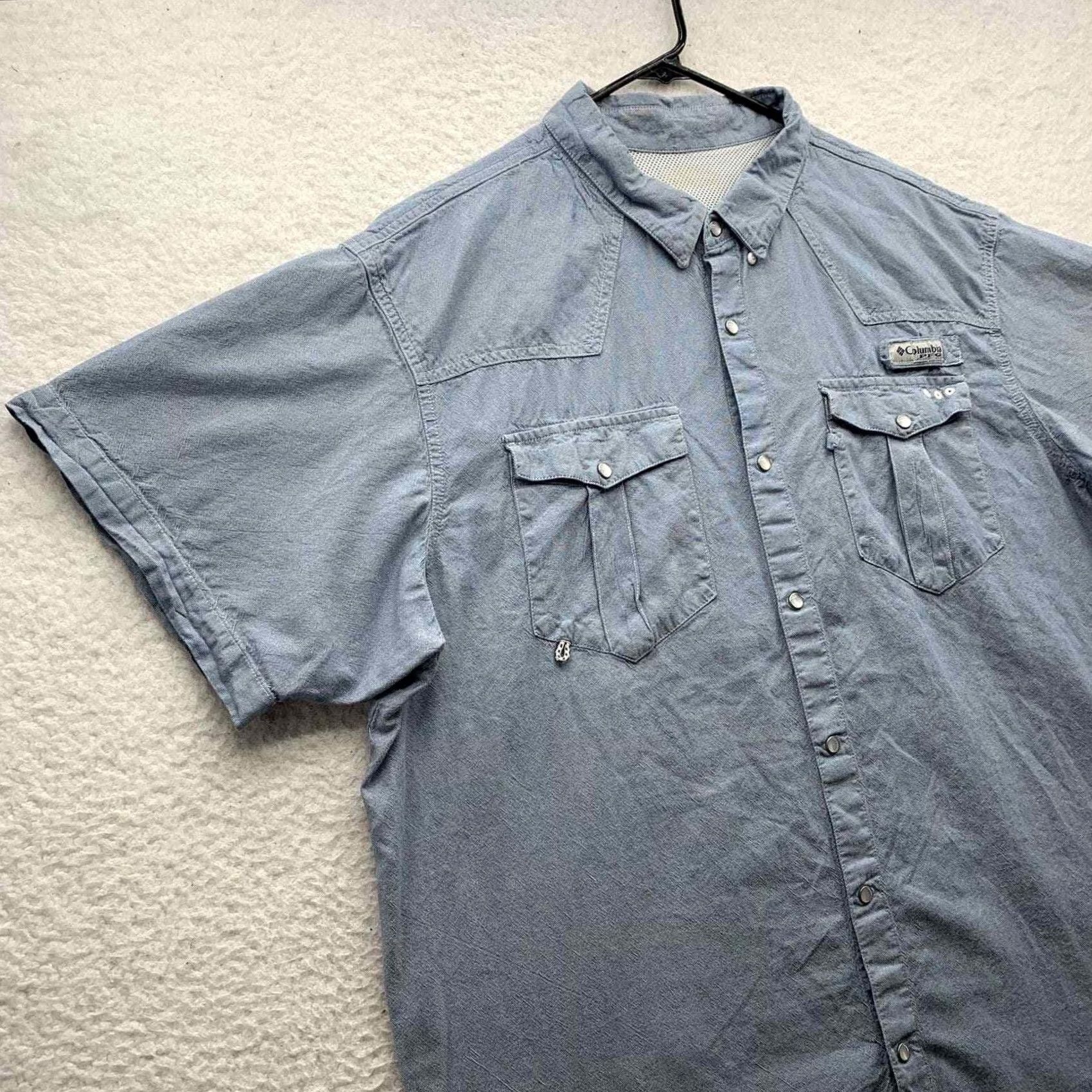 Vintage Columbia PFG Pearl Snap Shirt Mens XXL 2XL Blue Fishing Outdoors Vented FM1019 Size US XXL / EU 58 / 5 - 2 Thumbnail