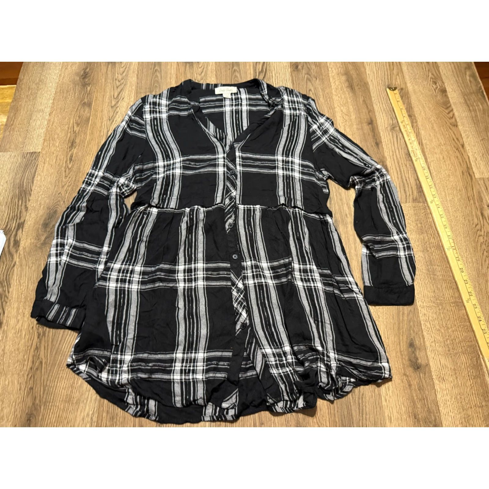 Paige Charlie Paige Shirt Womens Medium Black White Silver Plaid Long Sleeve Button Up Size M / US 6-8 / IT 42-44 - 2 Thumbnail