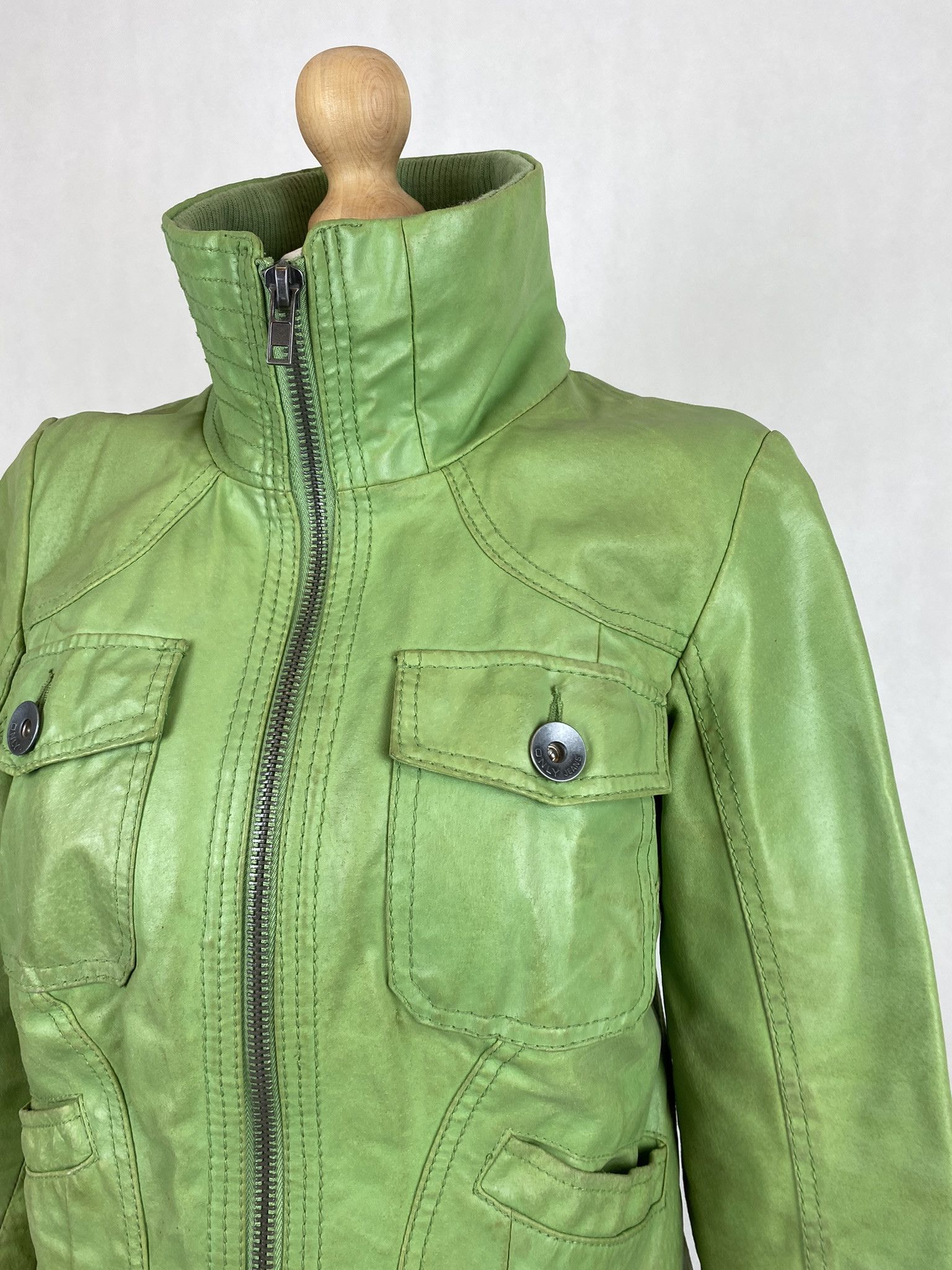 Genuine Leather × Members Only real leather jacket green lemon big collar avant garde Size M / US 6-8 / IT 42-44 - 3 Thumbnail