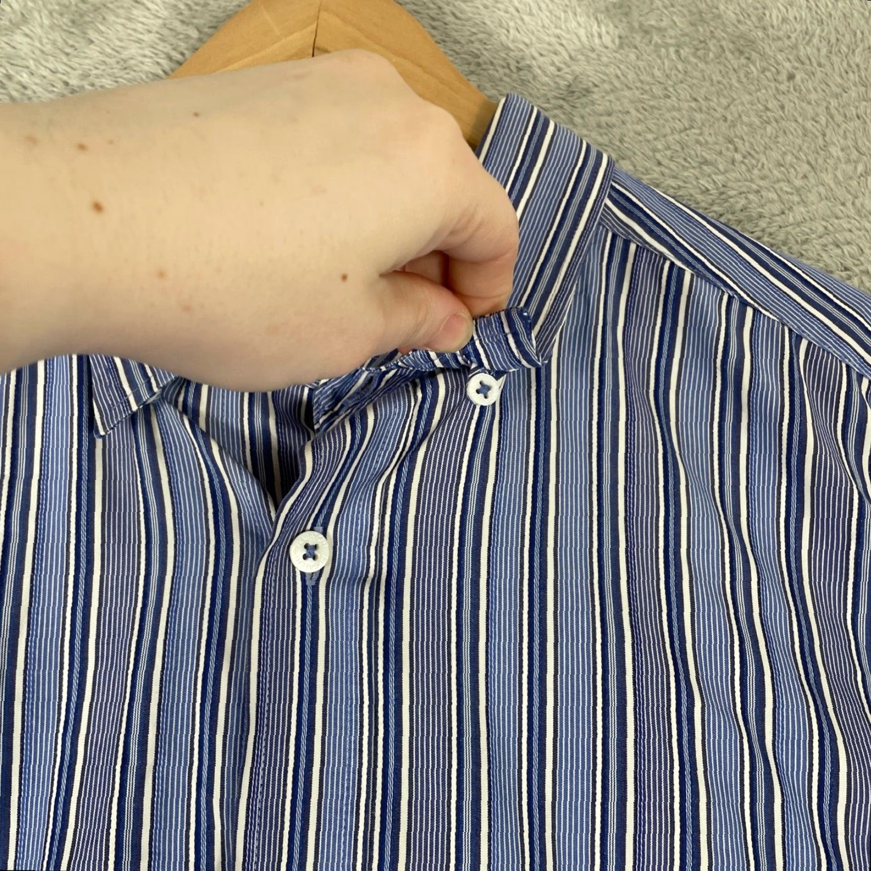 BUGATCHI Bugatchi Uomo Shirt Button-Down Long Sleeve Mens 2XL Blue Striped Classic Button-Up Shirt Mens Size US XXL / EU 58 / 5 - 2 Thumbnail