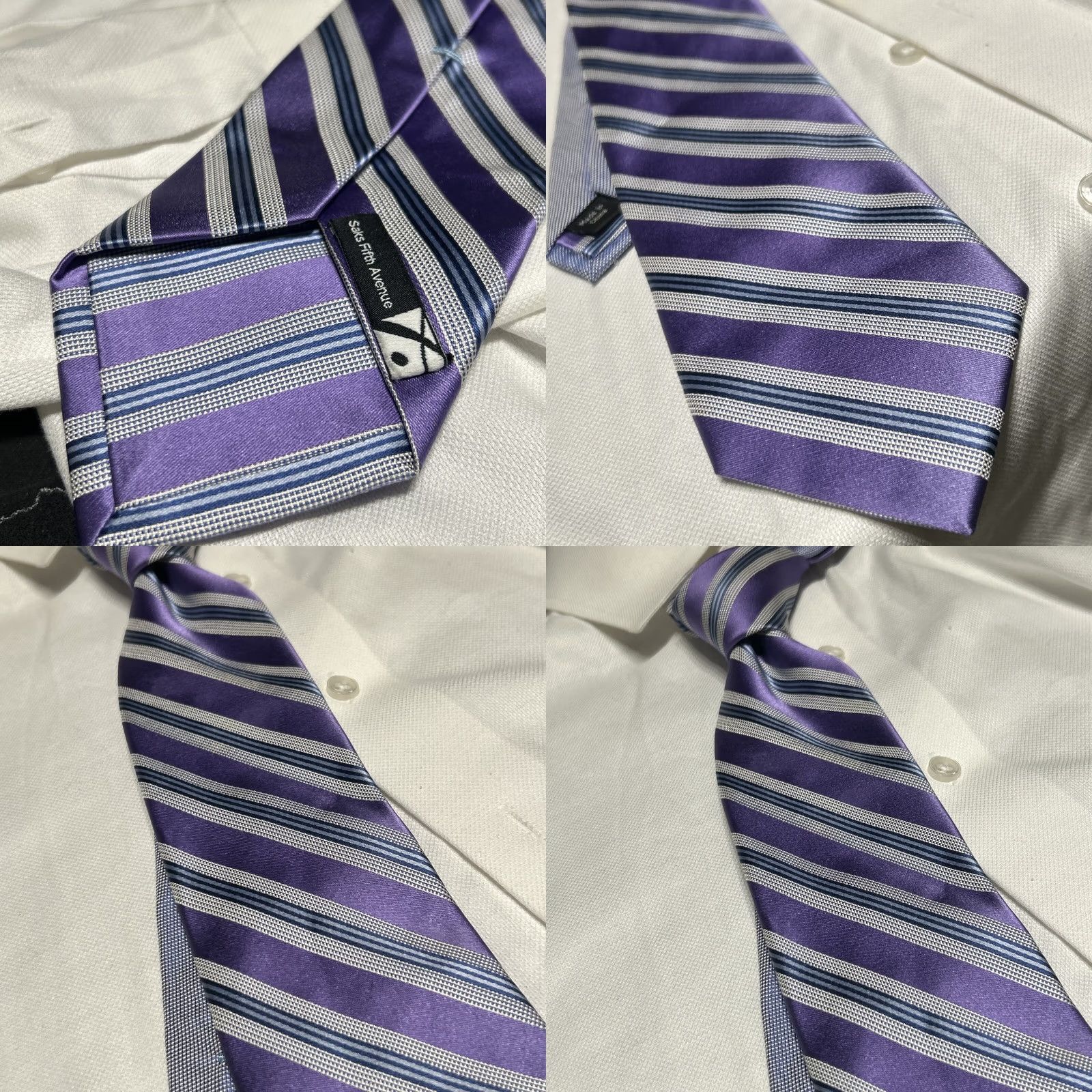 Saks Fifth Avenue Saks Fifth Avenue Silk Tie Purple Tones Striped Textured Pattern Size ONE SIZE - 8 Thumbnail